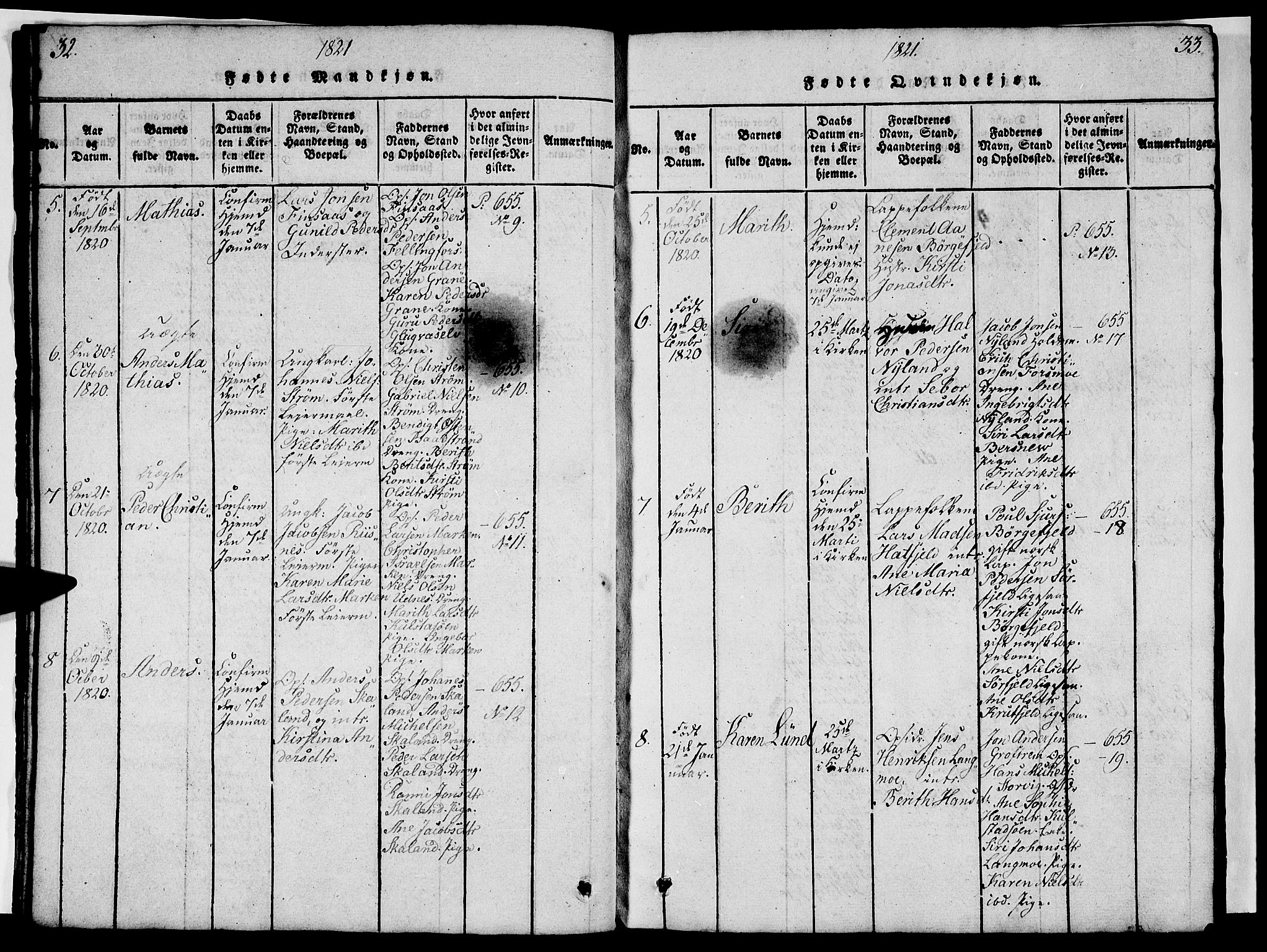 Ministerialprotokoller, klokkerbøker og fødselsregistre - Nordland, AV/SAT-A-1459/820/L0299: Parish register (copy) no. 820C01, 1820-1825, p. 32-33