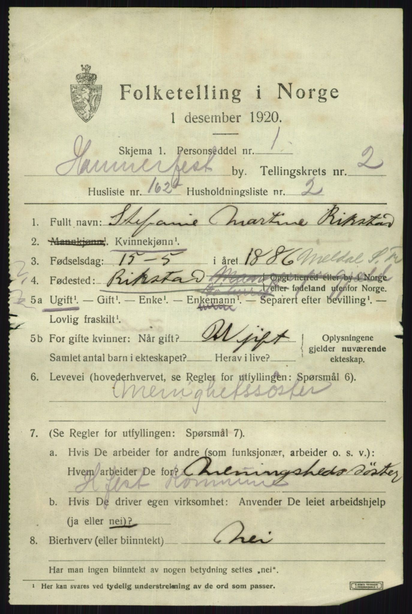 SATØ, 1920 census for Hammerfest, 1920, p. 9342