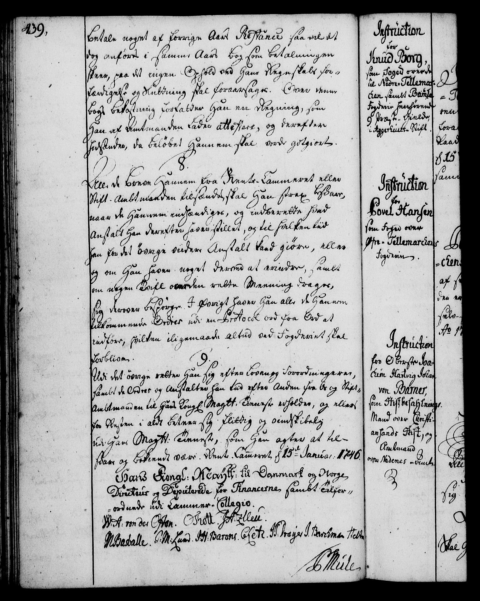 Rentekammeret, Kammerkanselliet, RA/EA-3111/G/Gg/Ggi/L0002: Norsk instruksjonsprotokoll med register (merket RK 53.35), 1729-1751, p. 439