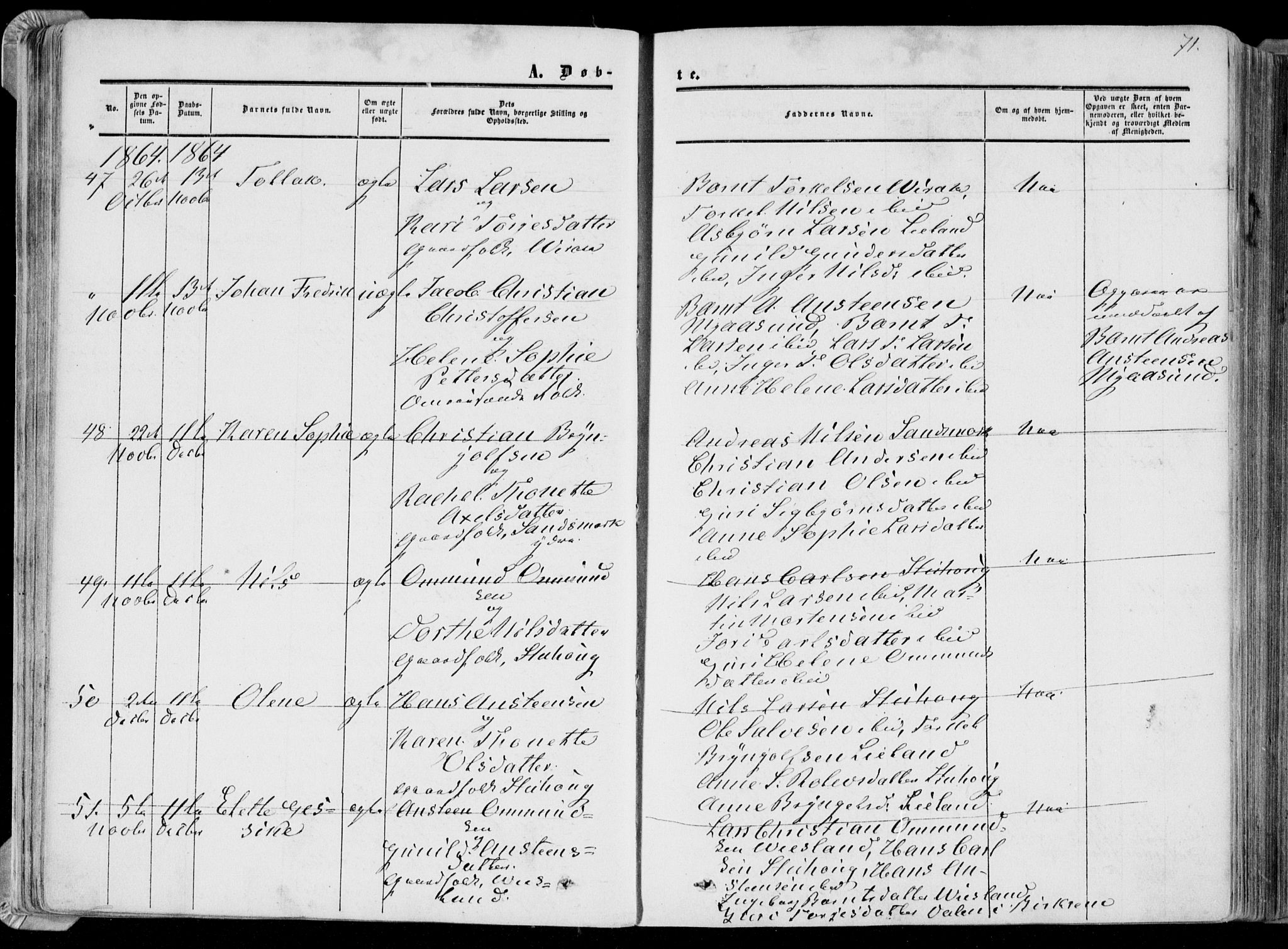 Bakke sokneprestkontor, AV/SAK-1111-0002/F/Fa/Faa/L0006: Parish register (official) no. A 6, 1855-1877, p. 71