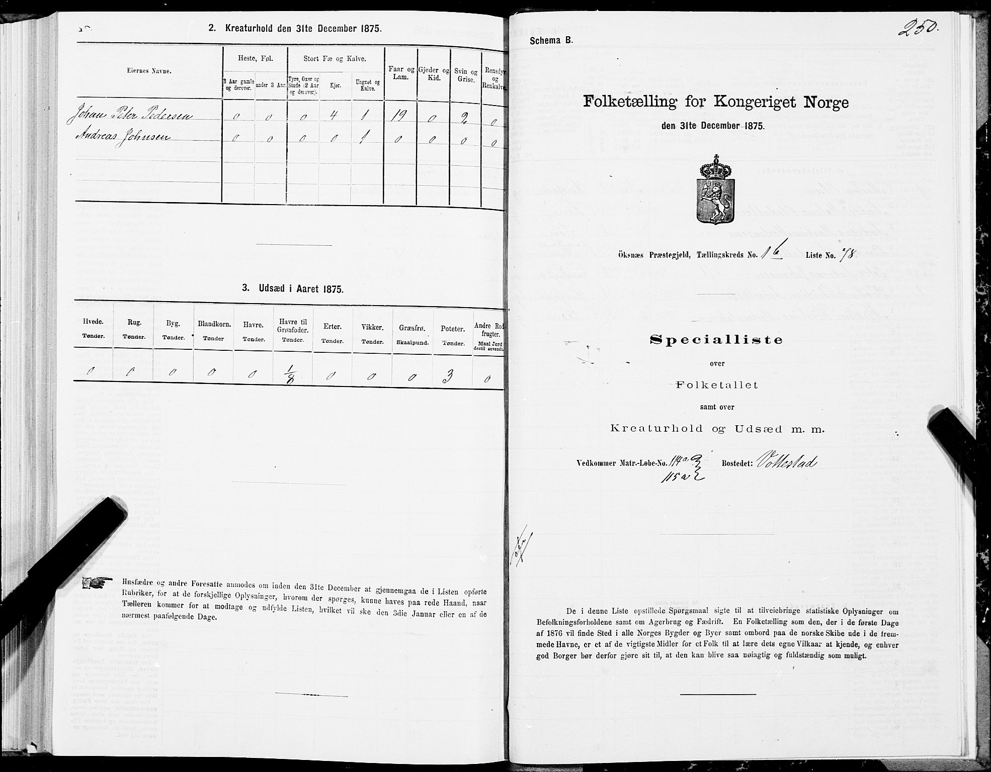 SAT, 1875 census for 1868P Øksnes, 1875, p. 1250