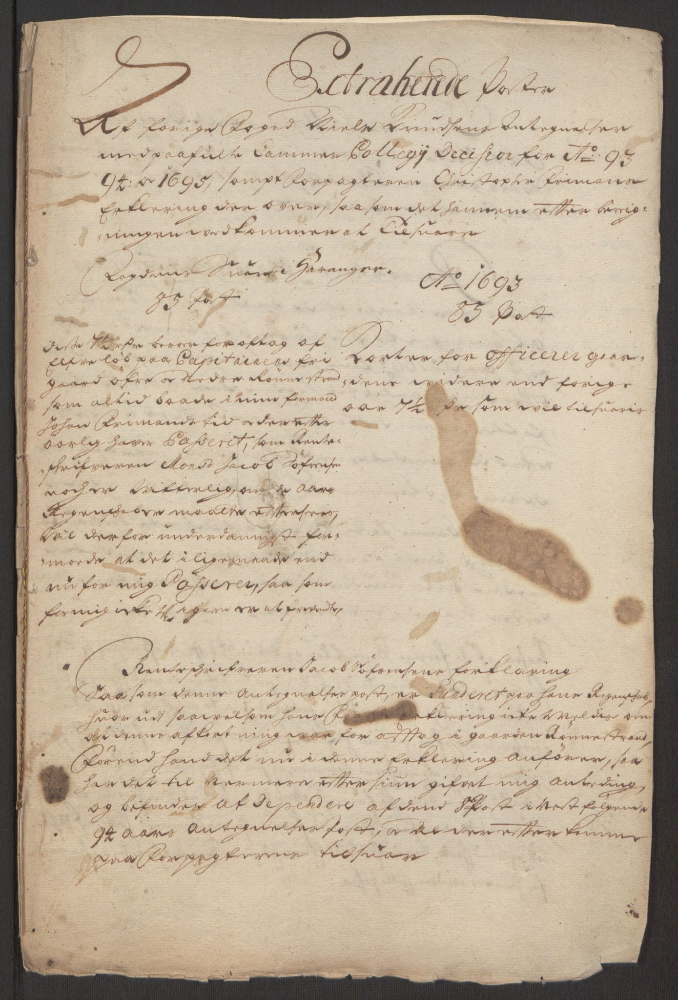 Rentekammeret inntil 1814, Reviderte regnskaper, Fogderegnskap, AV/RA-EA-4092/R48/L2976: Fogderegnskap Sunnhordland og Hardanger, 1695-1696, p. 226