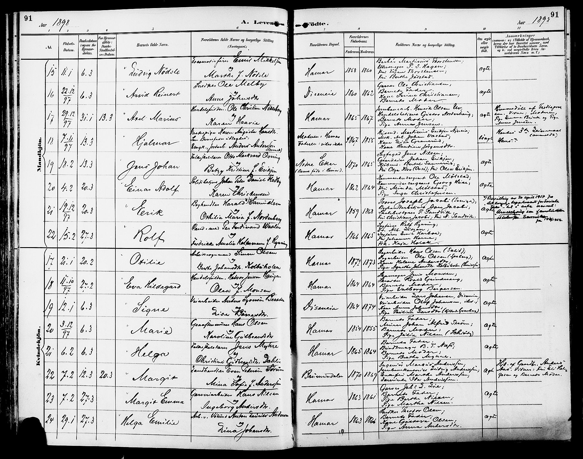Vang prestekontor, Hedmark, AV/SAH-PREST-008/H/Ha/Haa/L0017: Parish register (official) no. 17, 1890-1899, p. 91