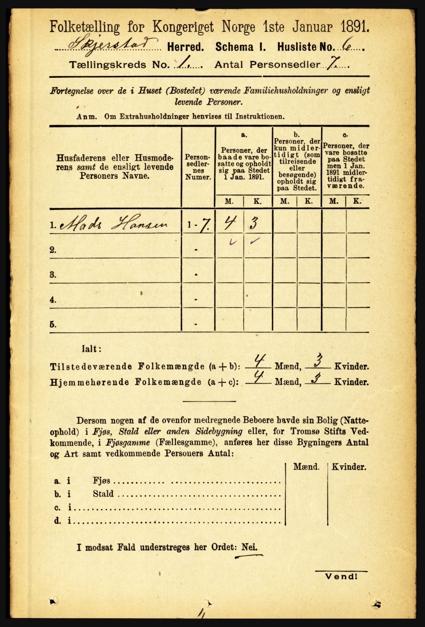 RA, 1891 census for 1842 Skjerstad, 1891, p. 39