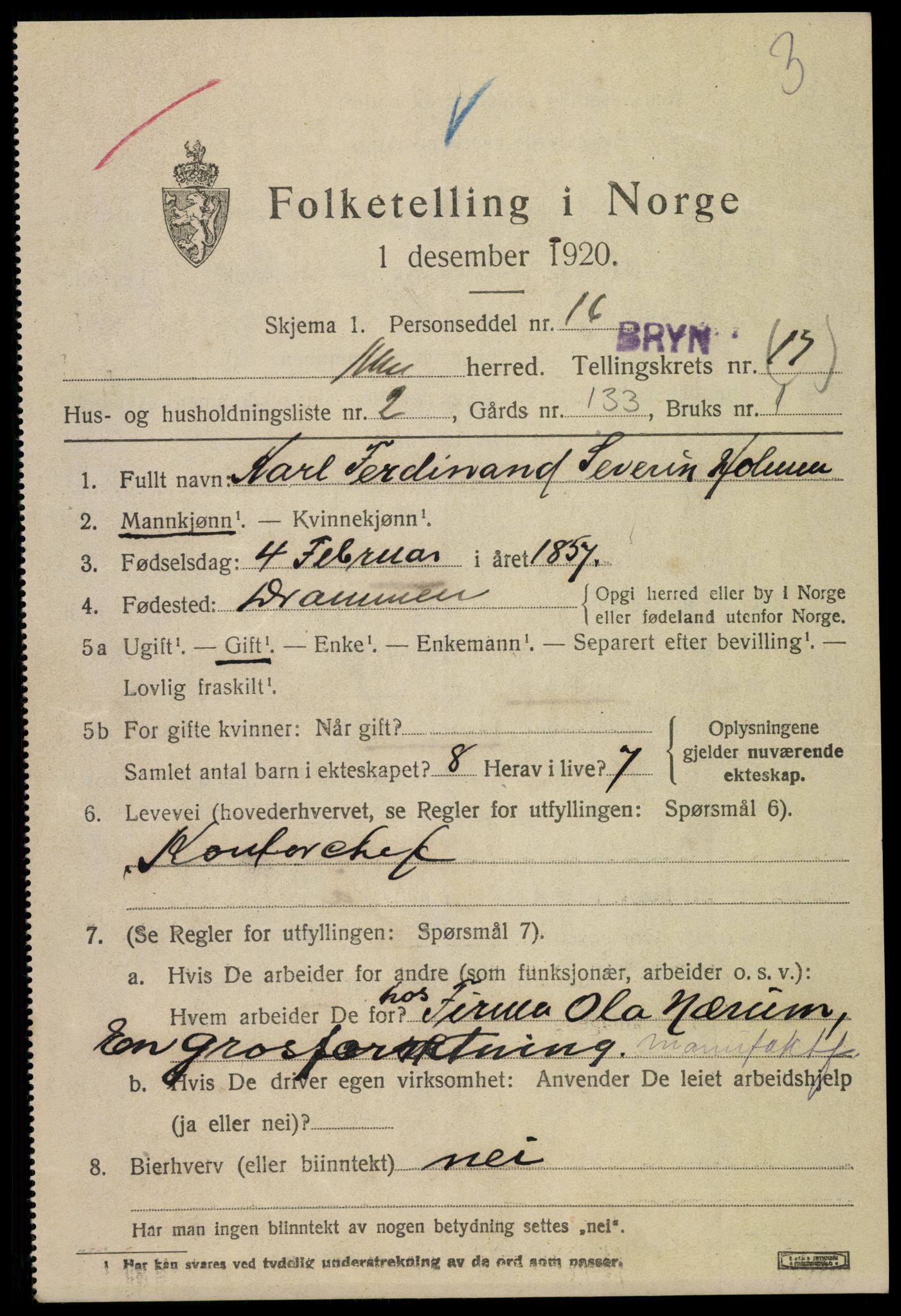 SAO, 1920 census for Aker, 1920, p. 99868