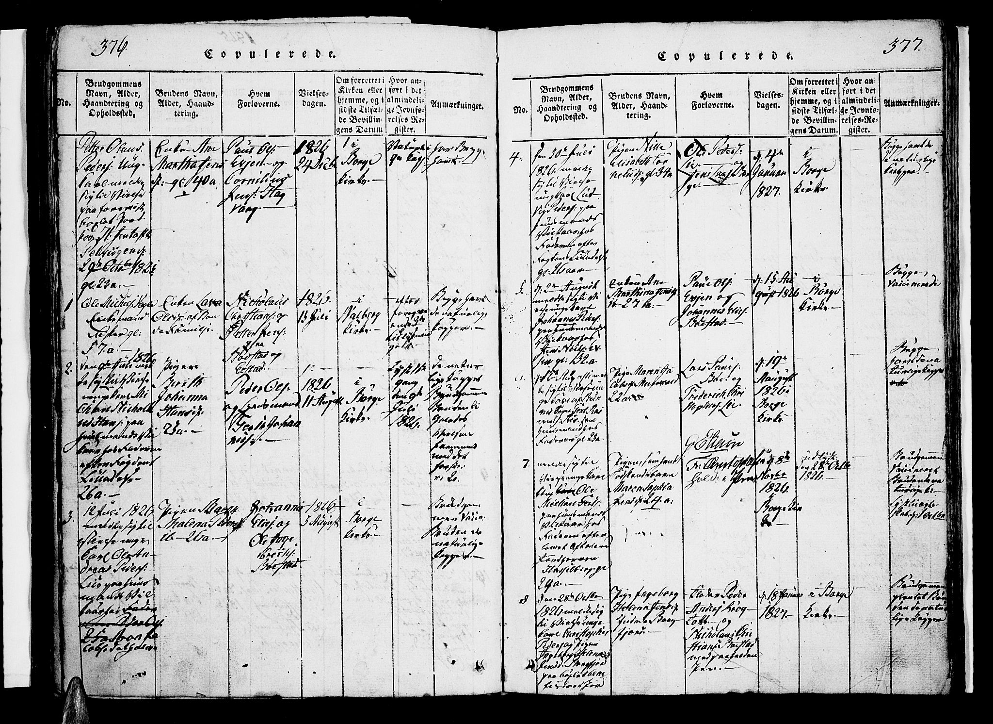 Ministerialprotokoller, klokkerbøker og fødselsregistre - Nordland, SAT/A-1459/880/L1130: Parish register (official) no. 880A04, 1821-1843, p. 376-377