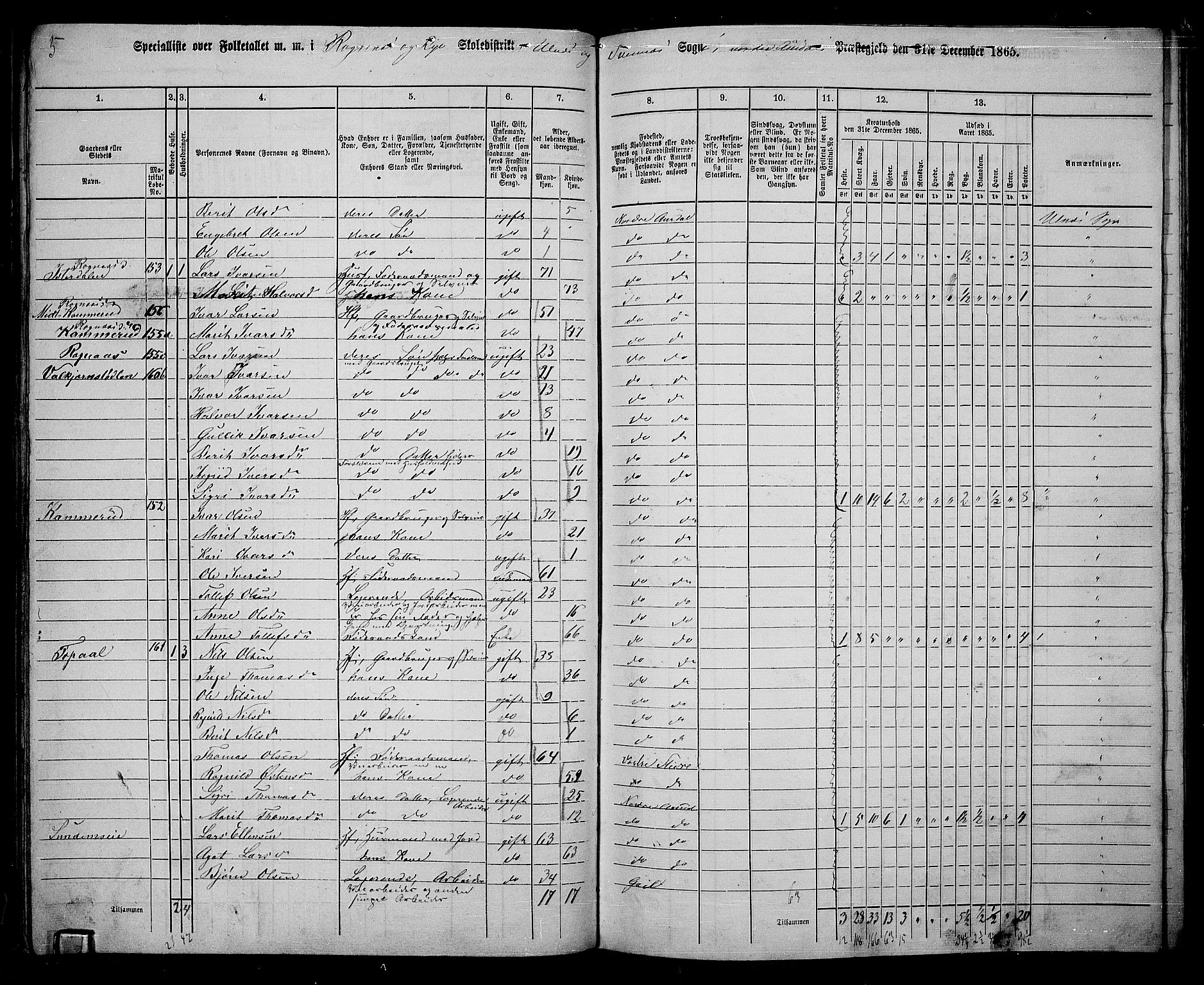 RA, 1865 census for Nord-Aurdal, 1865, p. 149