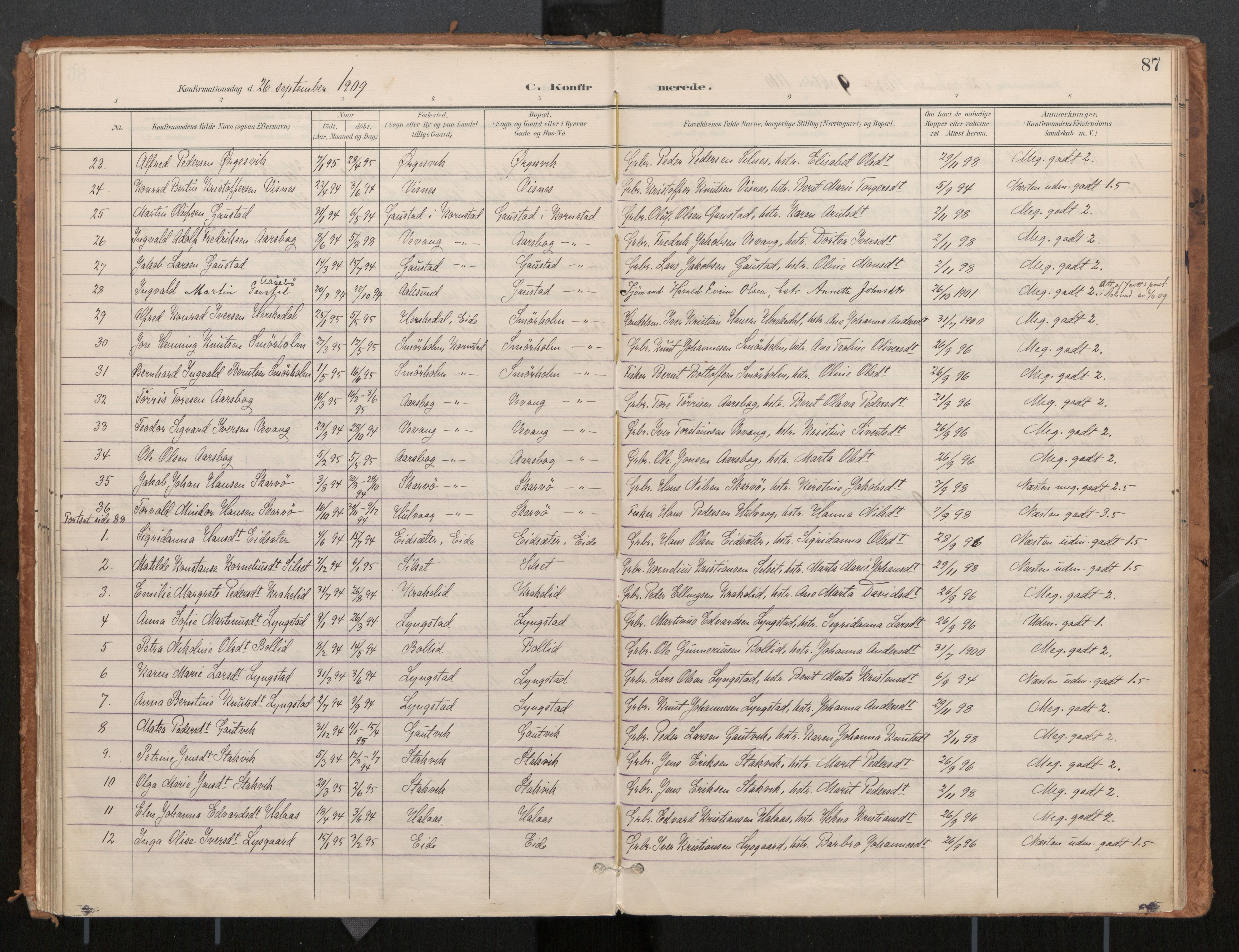 Ministerialprotokoller, klokkerbøker og fødselsregistre - Møre og Romsdal, SAT/A-1454/571/L0836a: Parish register (official) no. 571A02, 1898-1910, p. 87
