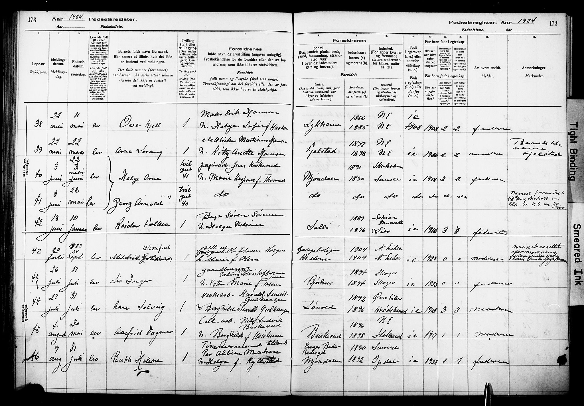 Nedre Eiker kirkebøker, AV/SAKO-A-612/J/Ja/L0001: Birth register no. 1, 1916-1925, p. 173