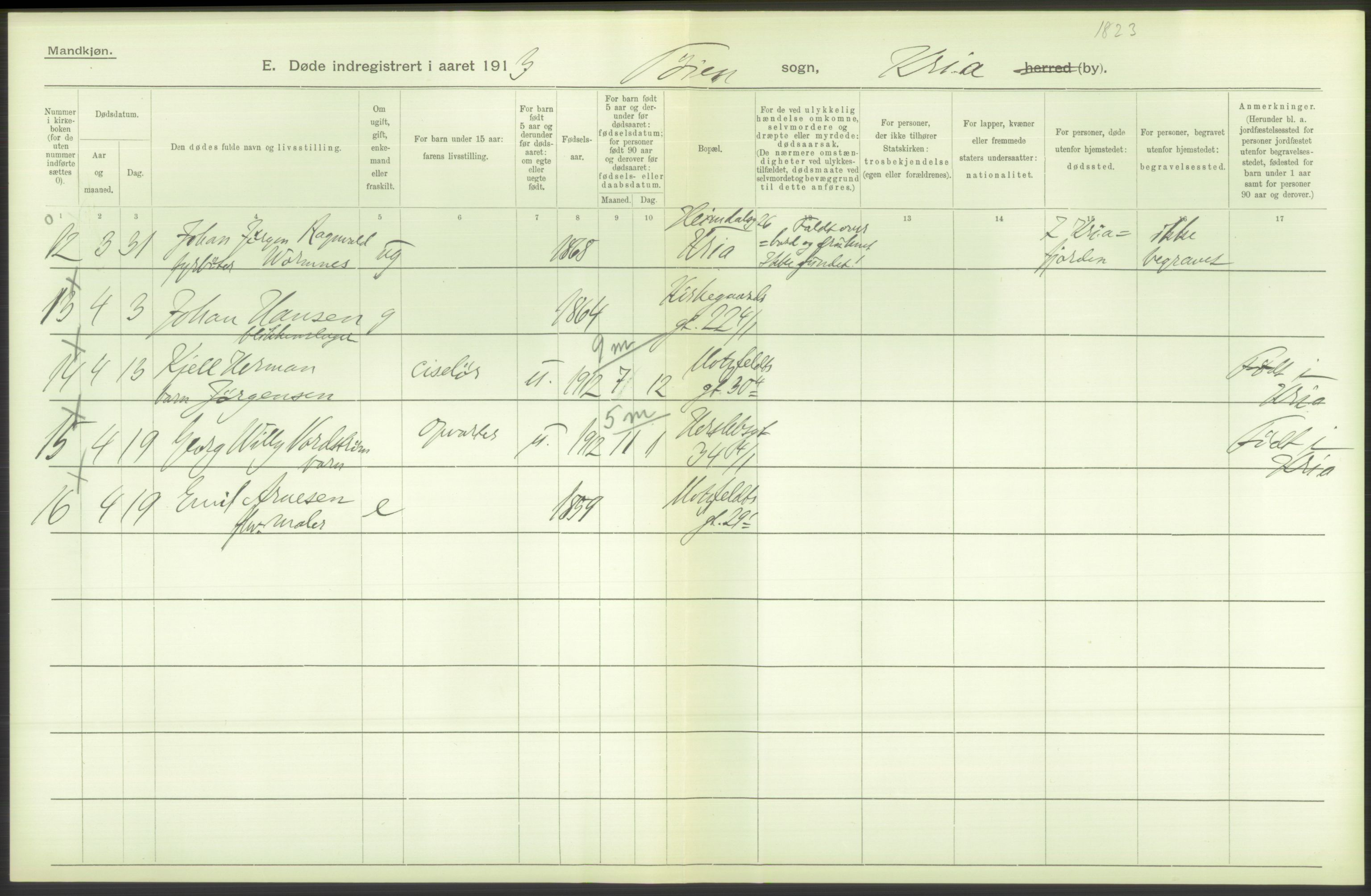 Statistisk sentralbyrå, Sosiodemografiske emner, Befolkning, AV/RA-S-2228/D/Df/Dfb/Dfbc/L0010: Kristiania: Døde, dødfødte., 1913, p. 386