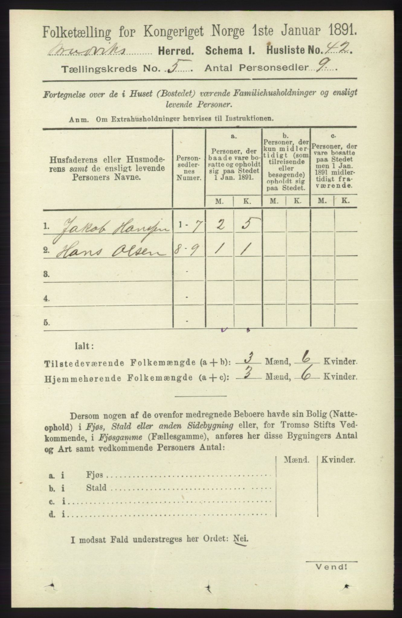 RA, 1891 census for 1251 Bruvik, 1891, p. 1261