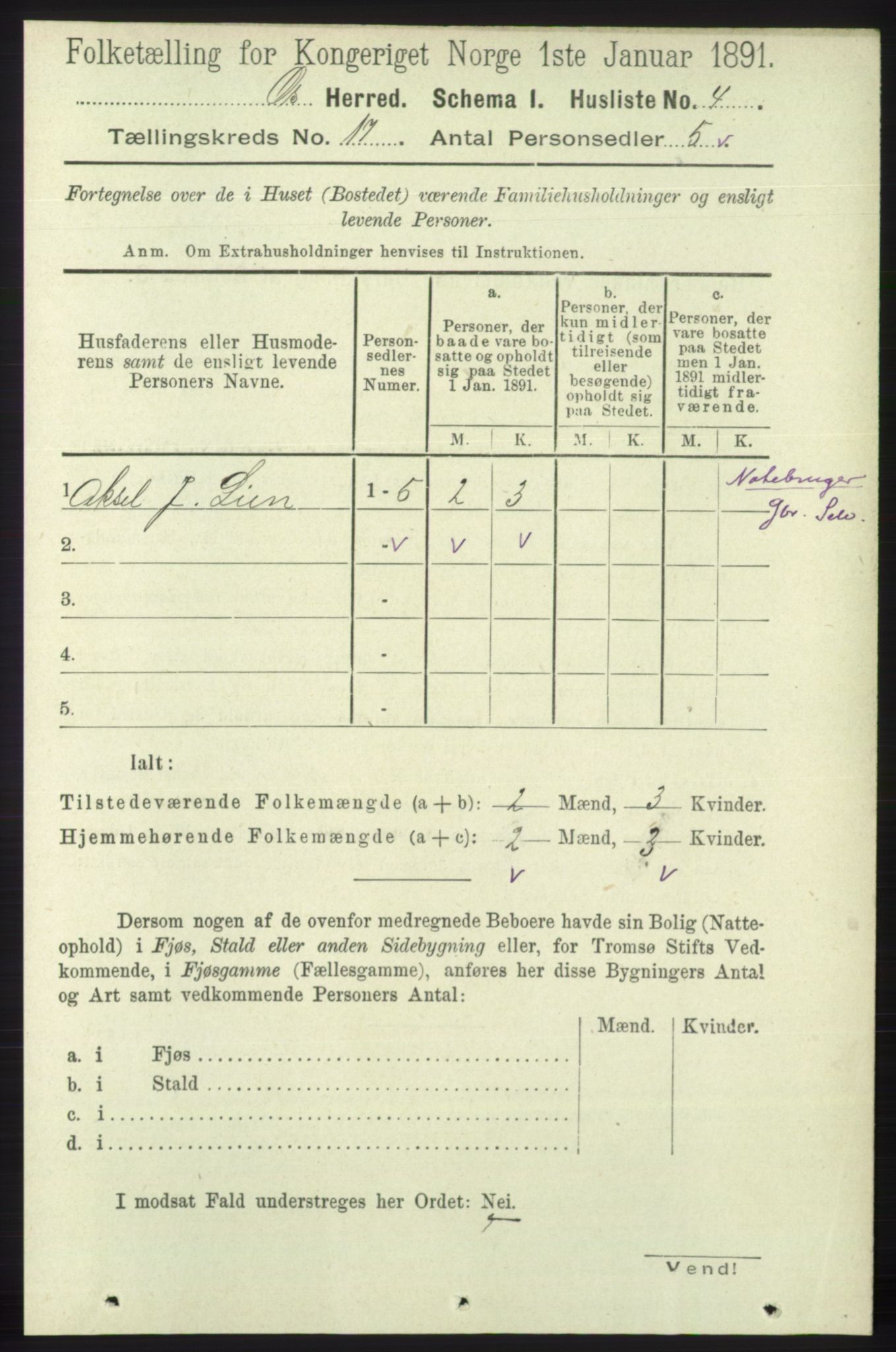 RA, 1891 census for 1243 Os, 1891, p. 3699