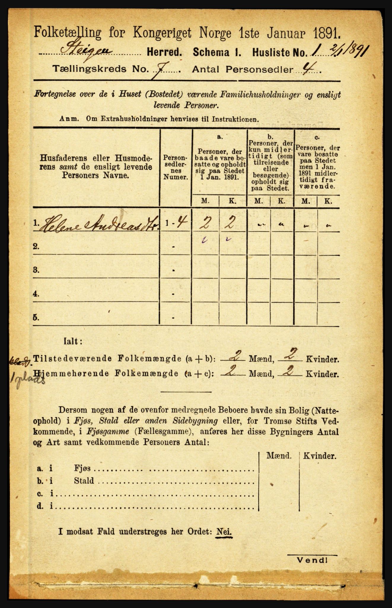 RA, 1891 census for 1848 Steigen, 1891, p. 2220