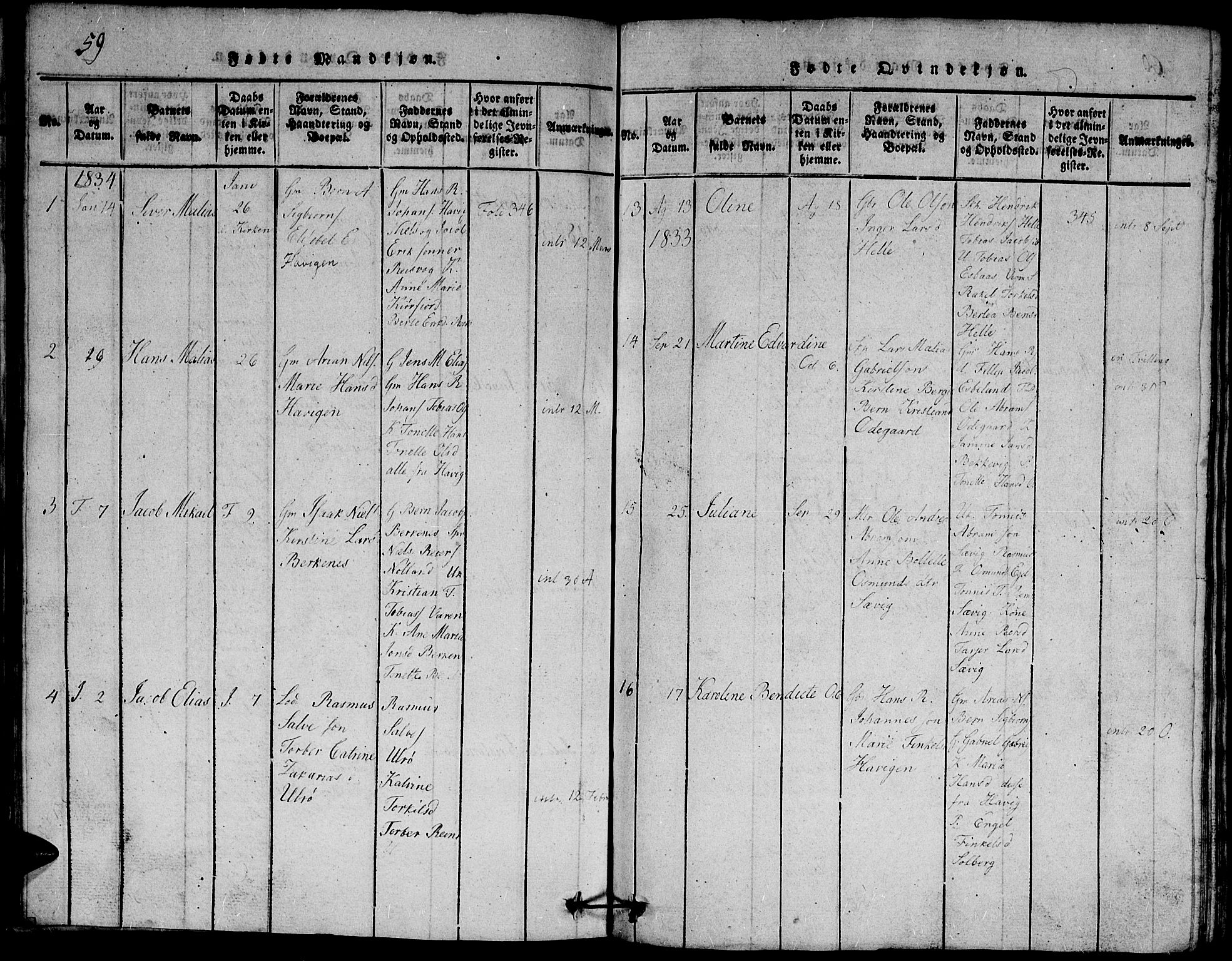 Herad sokneprestkontor, AV/SAK-1111-0018/F/Fb/Fbb/L0001: Parish register (copy) no. B 1, 1815-1852, p. 59