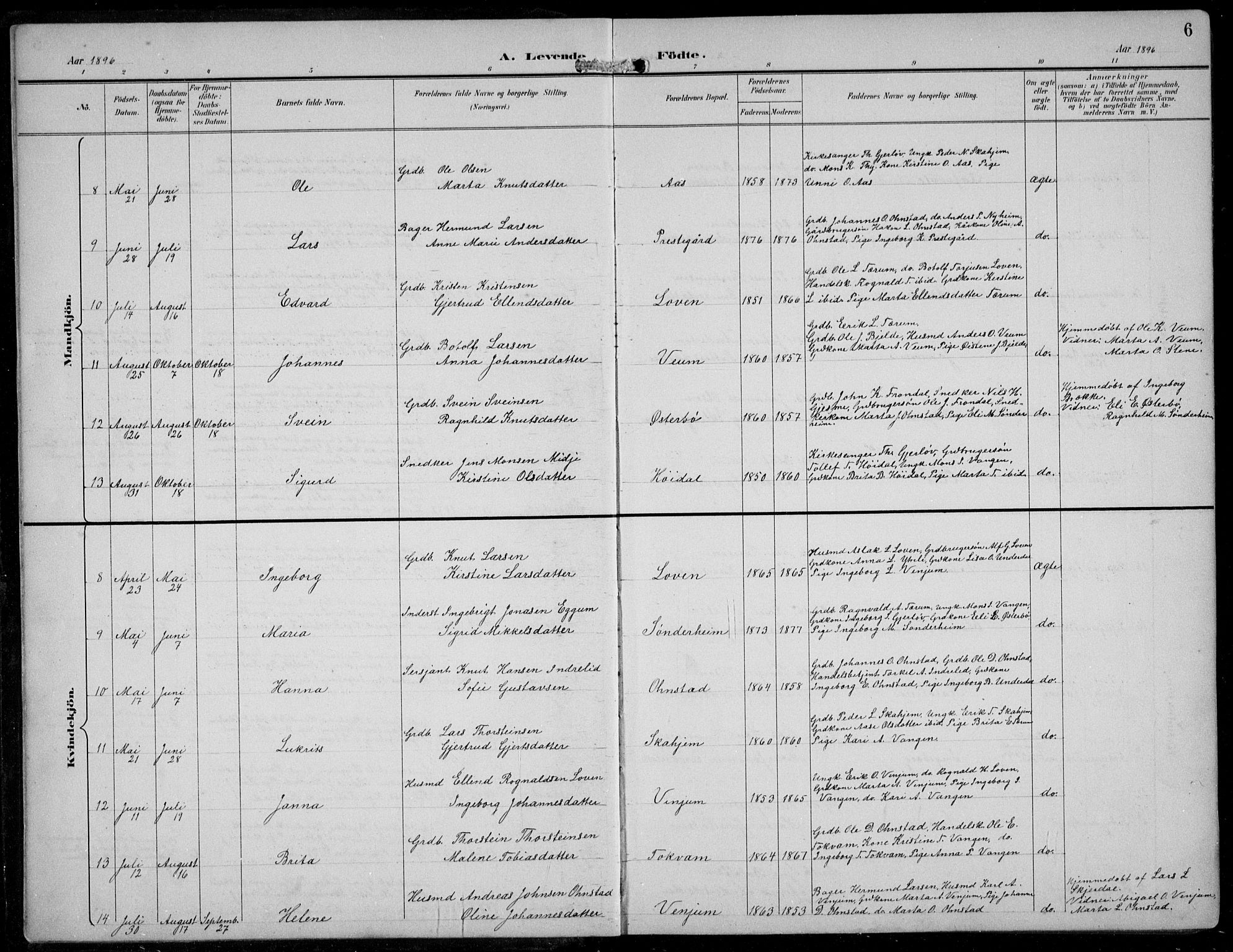 Aurland sokneprestembete, SAB/A-99937/H/Hb/Hba/L0003: Parish register (copy) no. A 3, 1896-1939, p. 6
