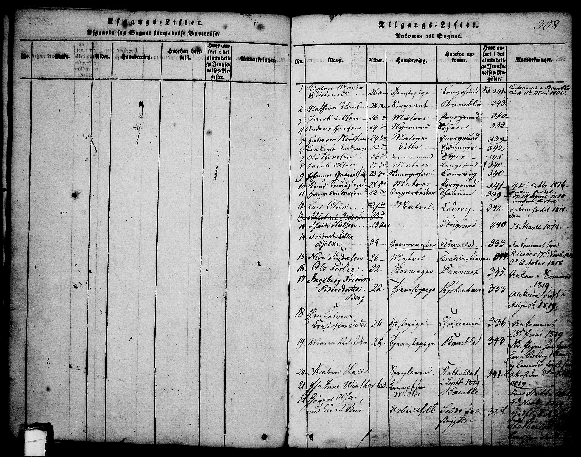 Brevik kirkebøker, SAKO/A-255/G/Ga/L0001: Parish register (copy) no. 1, 1814-1845, p. 308