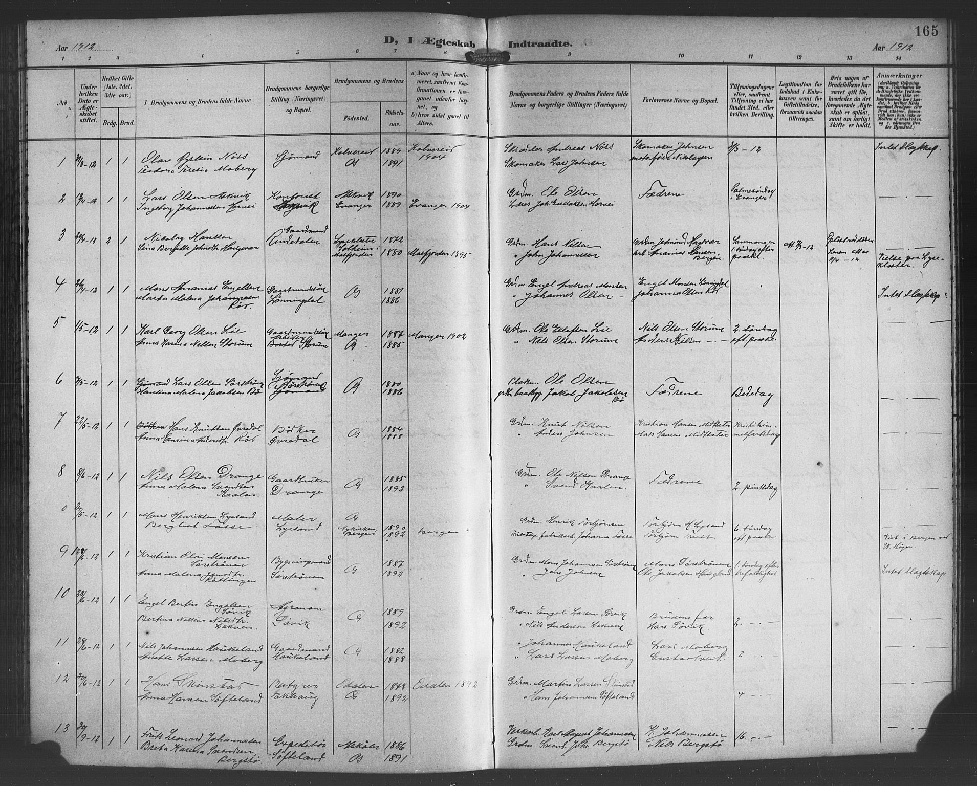 Os sokneprestembete, SAB/A-99929: Parish register (copy) no. A 3, 1897-1913, p. 165