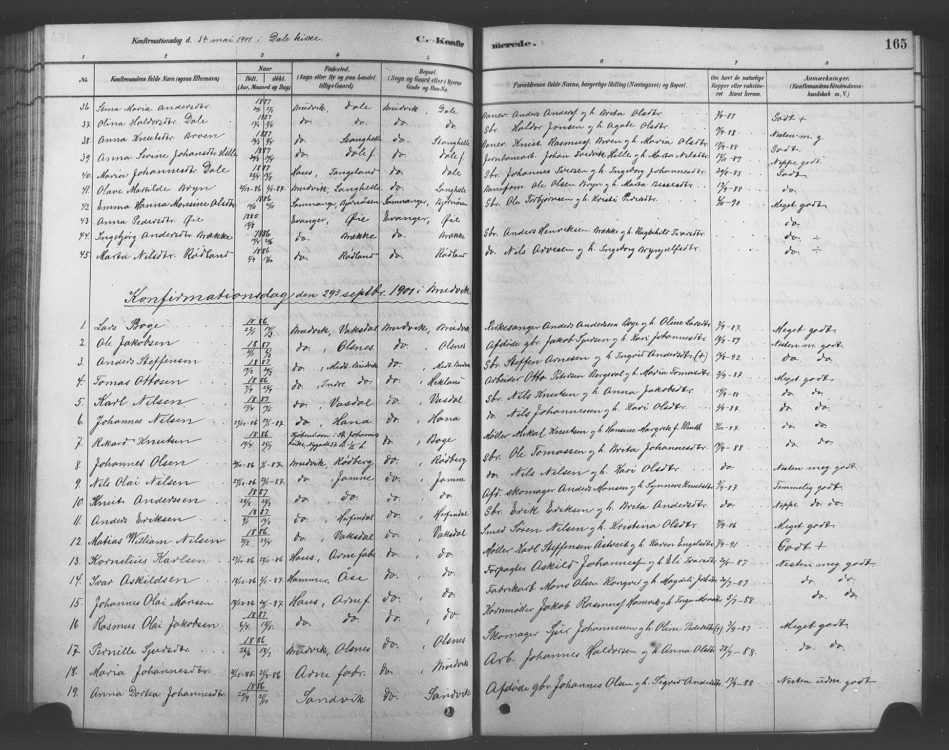 Bruvik Sokneprestembete, AV/SAB-A-74701/H/Hab: Parish register (copy) no. A 1, 1878-1907, p. 165