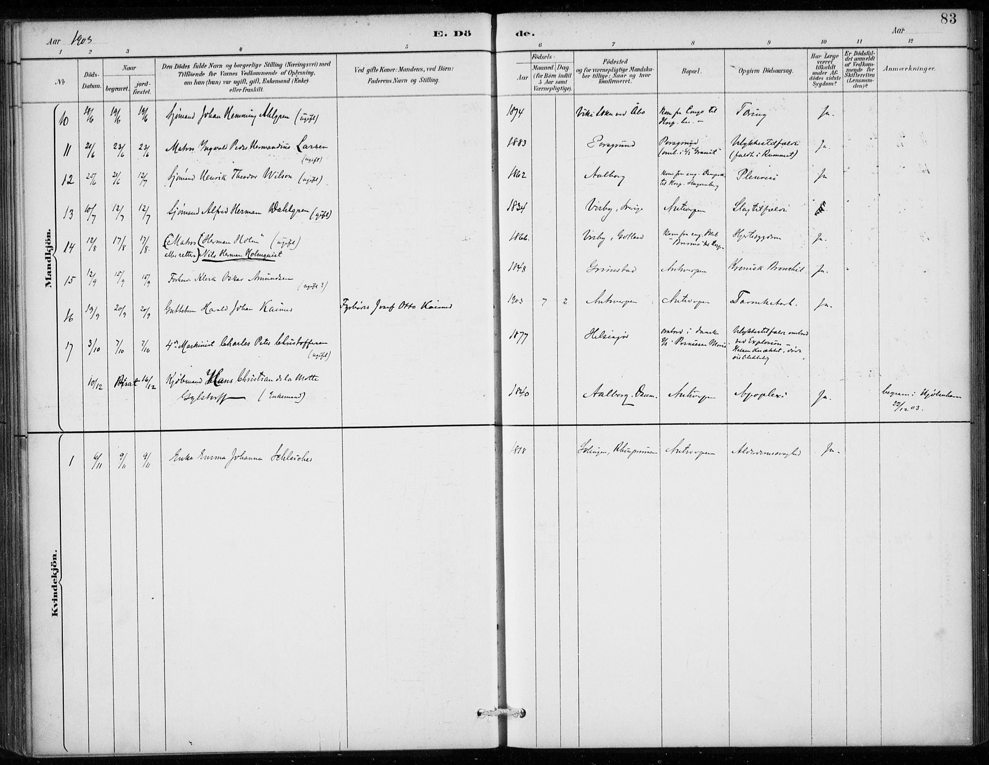 Den norske sjømannsmisjon i utlandet/Antwerpen, AV/SAB-SAB/PA-0105/H/Ha/L0002: Parish register (official) no. A 2, 1887-1913, p. 83