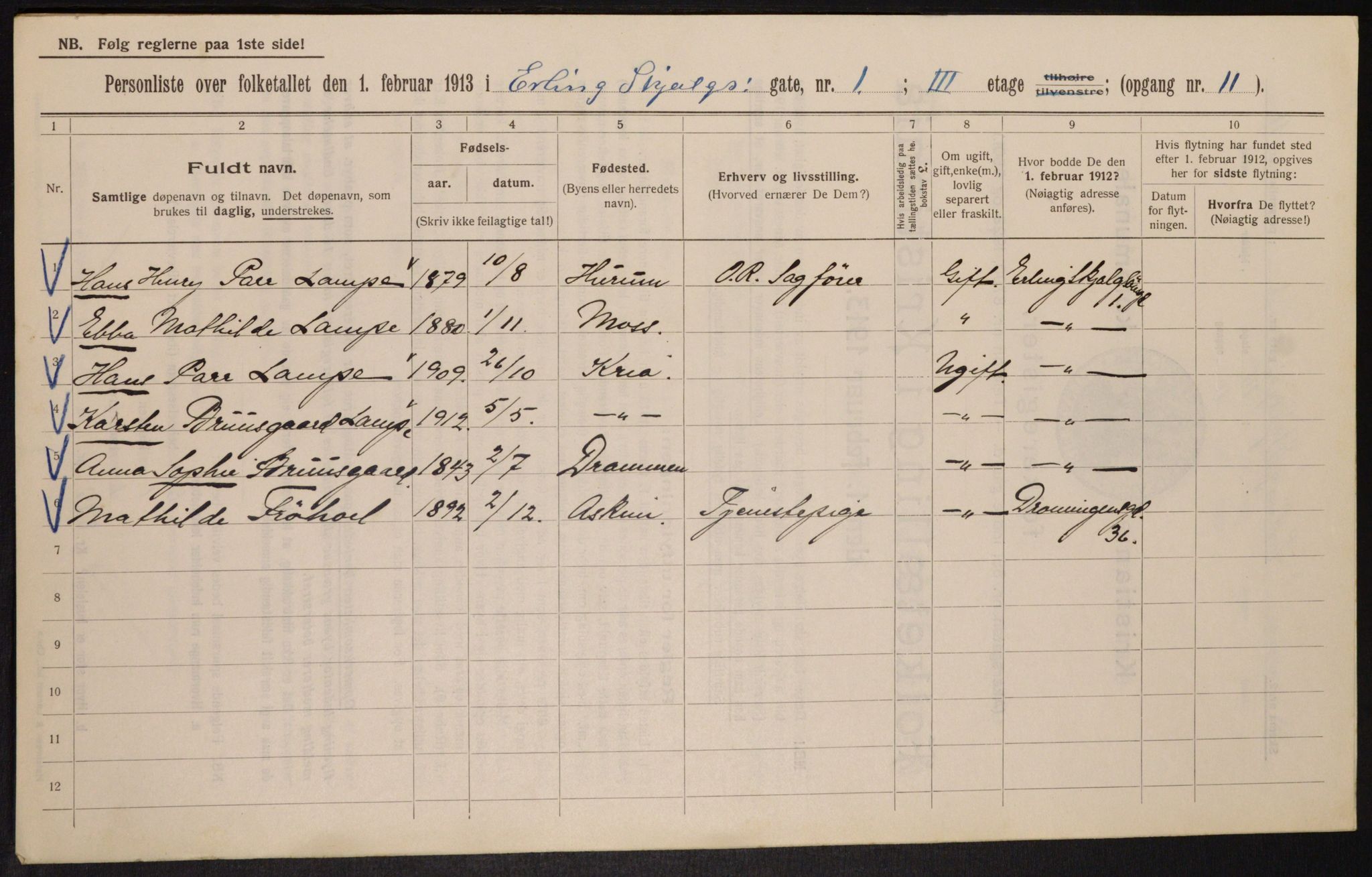 OBA, Municipal Census 1913 for Kristiania, 1913, p. 22123