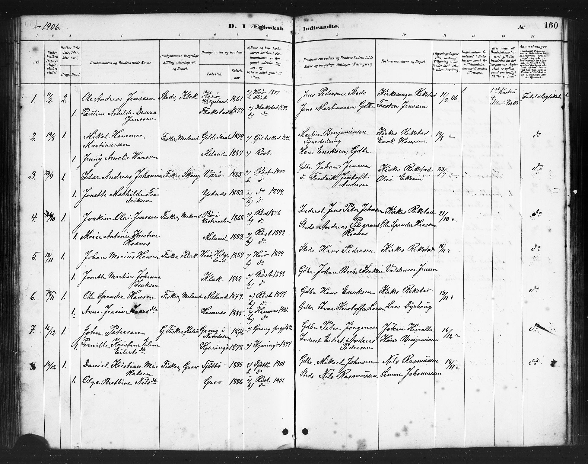 Ministerialprotokoller, klokkerbøker og fødselsregistre - Nordland, AV/SAT-A-1459/808/L0131: Parish register (copy) no. 808C02, 1879-1919, p. 160