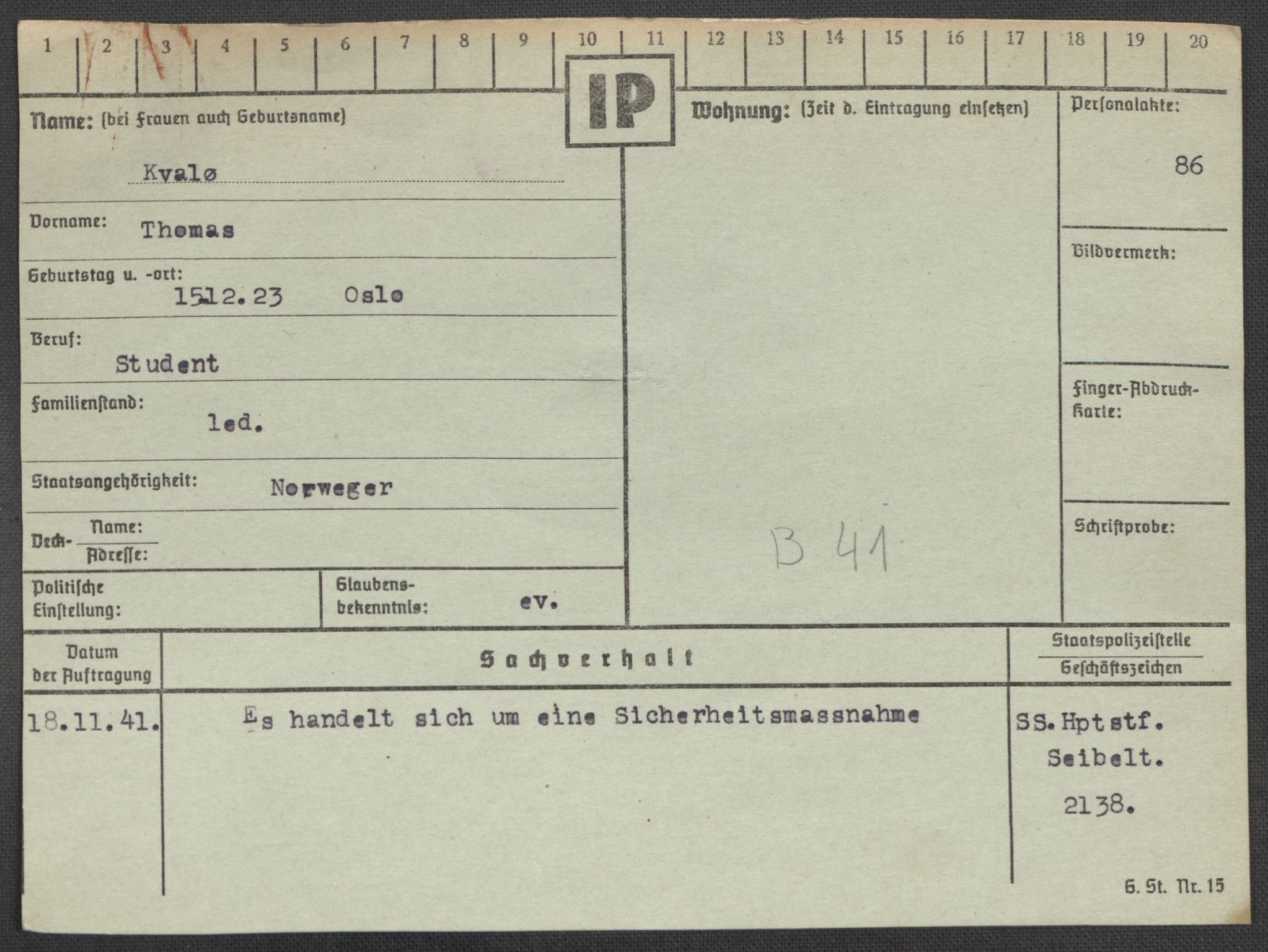 Befehlshaber der Sicherheitspolizei und des SD, AV/RA-RAFA-5969/E/Ea/Eaa/L0006: Register over norske fanger i Møllergata 19: Kj-Lund, 1940-1945, p. 546