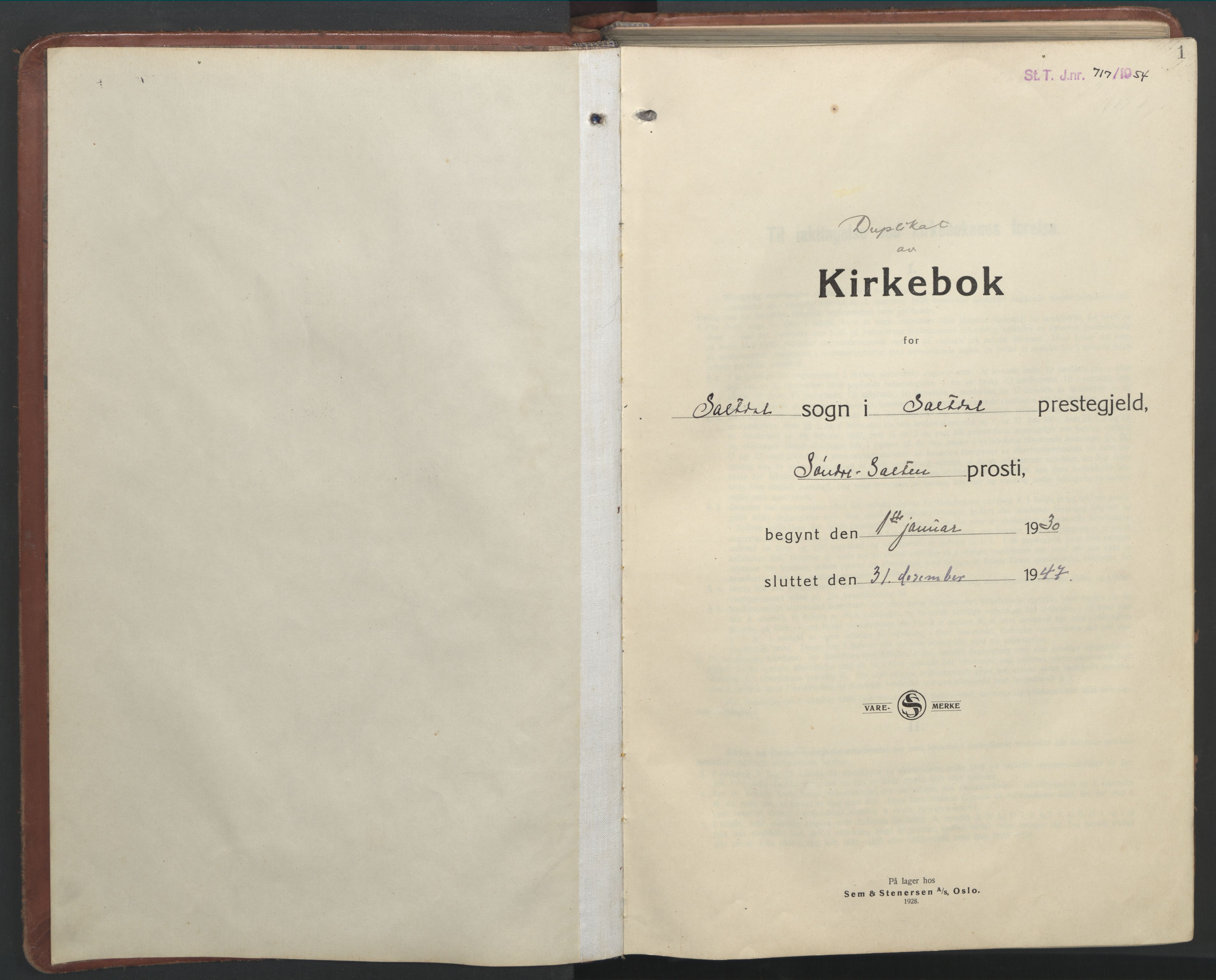 Ministerialprotokoller, klokkerbøker og fødselsregistre - Nordland, SAT/A-1459/847/L0680: Parish register (copy) no. 847C08, 1930-1947, p. 1
