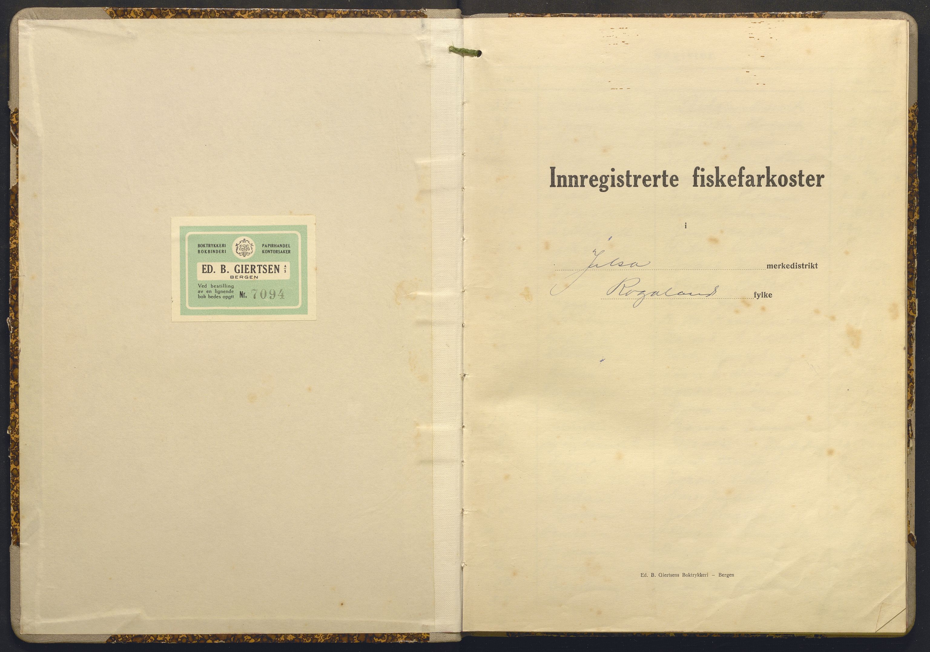 Fiskeridirektoratet - 1 Adm. ledelse - 13 Båtkontoret, AV/SAB-A-2003/I/Ia/Iai/L0052: 135.0919/5 Merkeprotokoll - Jelsa, 1946-1964