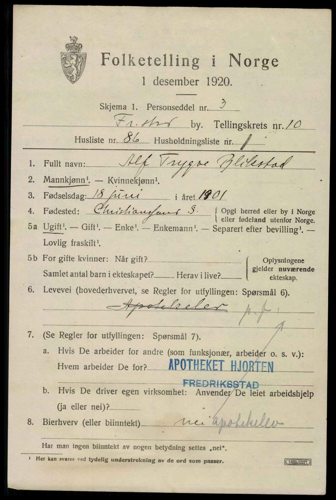 SAO, 1920 census for Fredrikstad, 1920, p. 28237