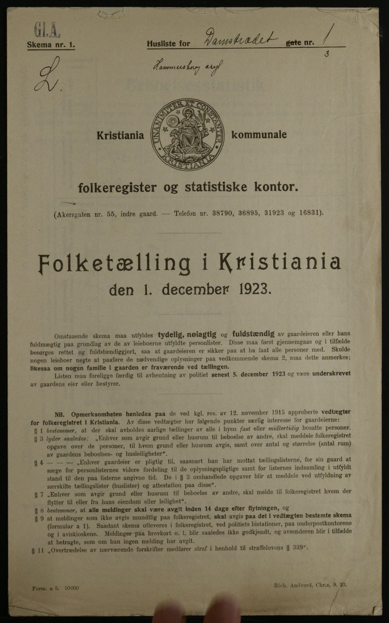 OBA, Municipal Census 1923 for Kristiania, 1923, p. 16195
