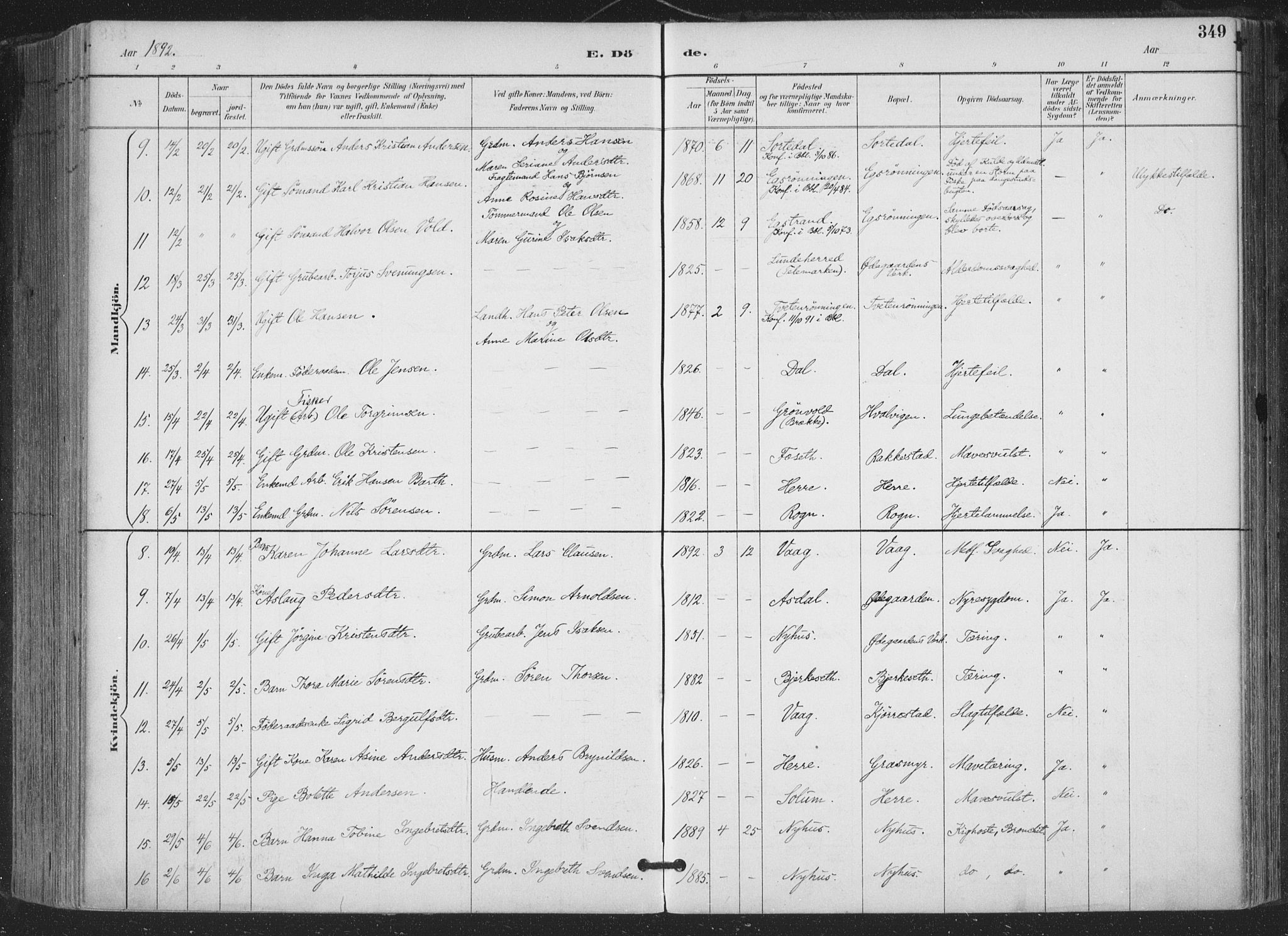 Bamble kirkebøker, SAKO/A-253/F/Fa/L0008: Parish register (official) no. I 8, 1888-1900, p. 349