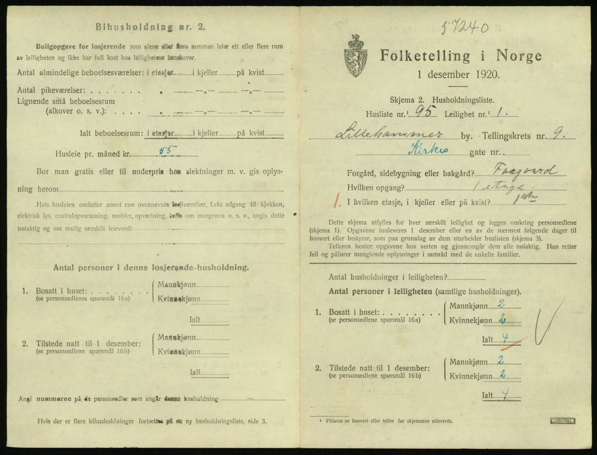 SAH, 1920 census for Lillehammer, 1920, p. 3398