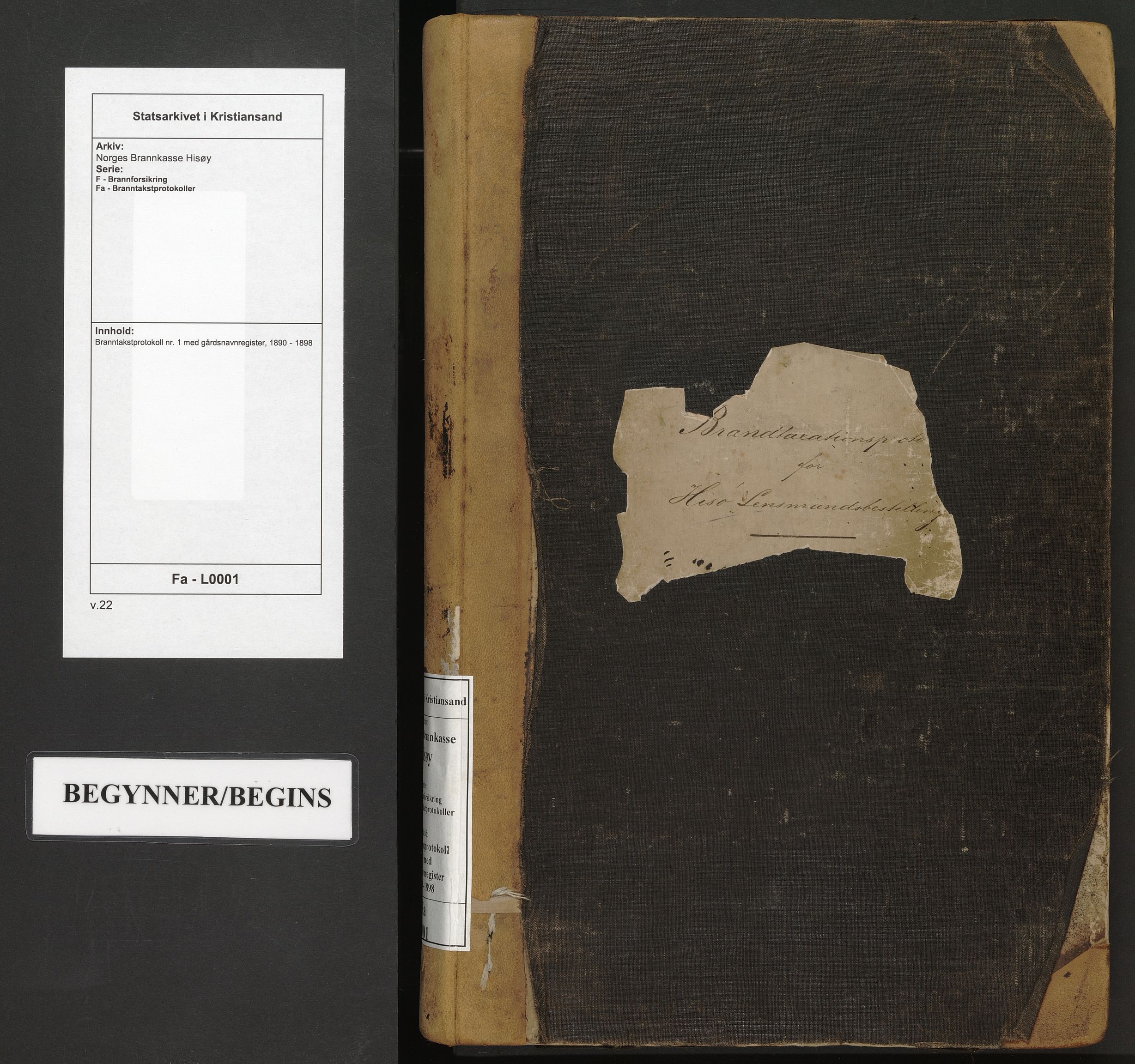 Norges Brannkasse Hisøy, AV/SAK-2241-0023/F/Fa/L0001: Branntakstprotokoll nr. 1 med gårdsnavnregister, 1890-1898