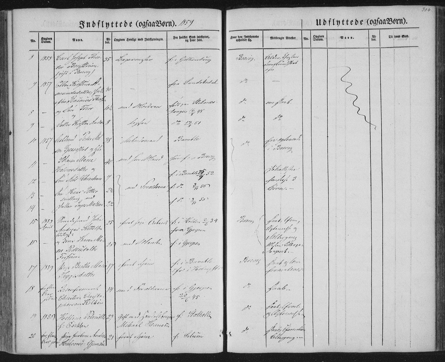 Brevik kirkebøker, AV/SAKO-A-255/F/Fa/L0005: Parish register (official) no. 5, 1847-1865, p. 304