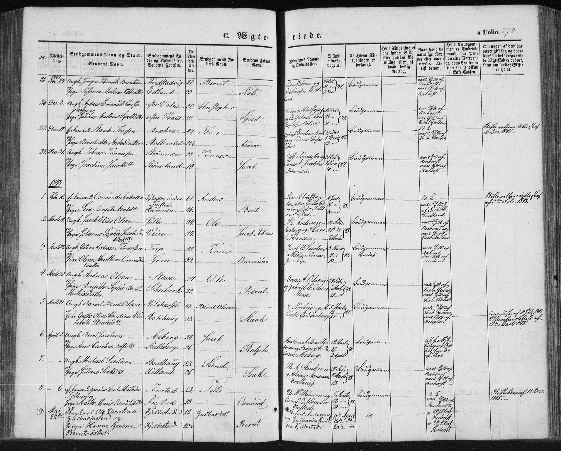 Lista sokneprestkontor, SAK/1111-0027/F/Fa/L0010: Parish register (official) no. A 10, 1846-1861, p. 270