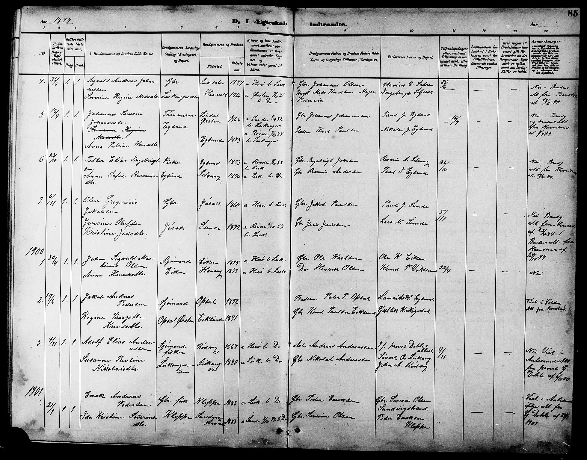 Ministerialprotokoller, klokkerbøker og fødselsregistre - Møre og Romsdal, AV/SAT-A-1454/508/L0098: Parish register (copy) no. 508C02, 1898-1916, p. 85