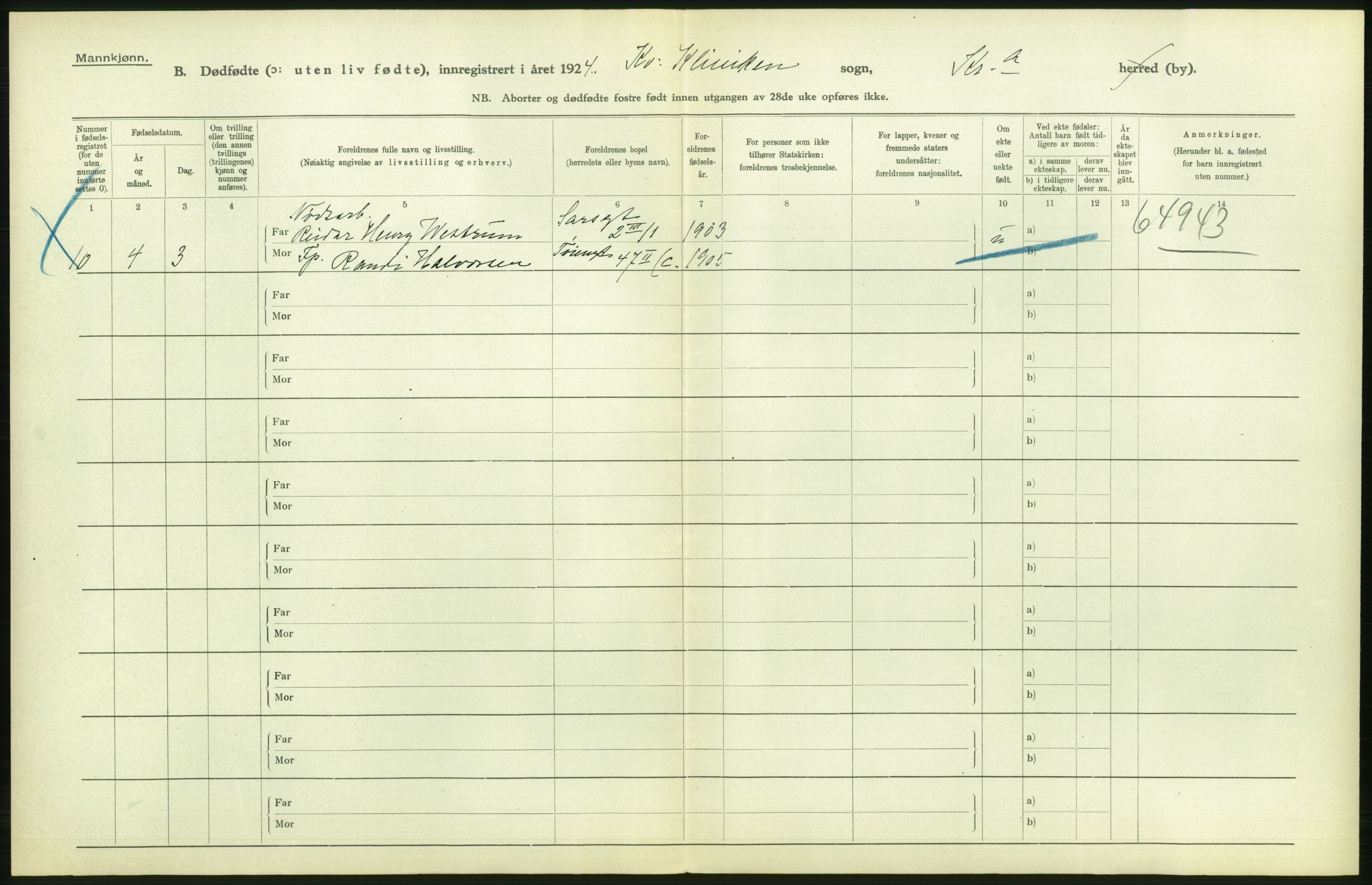 Statistisk sentralbyrå, Sosiodemografiske emner, Befolkning, AV/RA-S-2228/D/Df/Dfc/Dfcd/L0009: Kristiania: Døde kvinner, dødfødte, 1924, p. 662