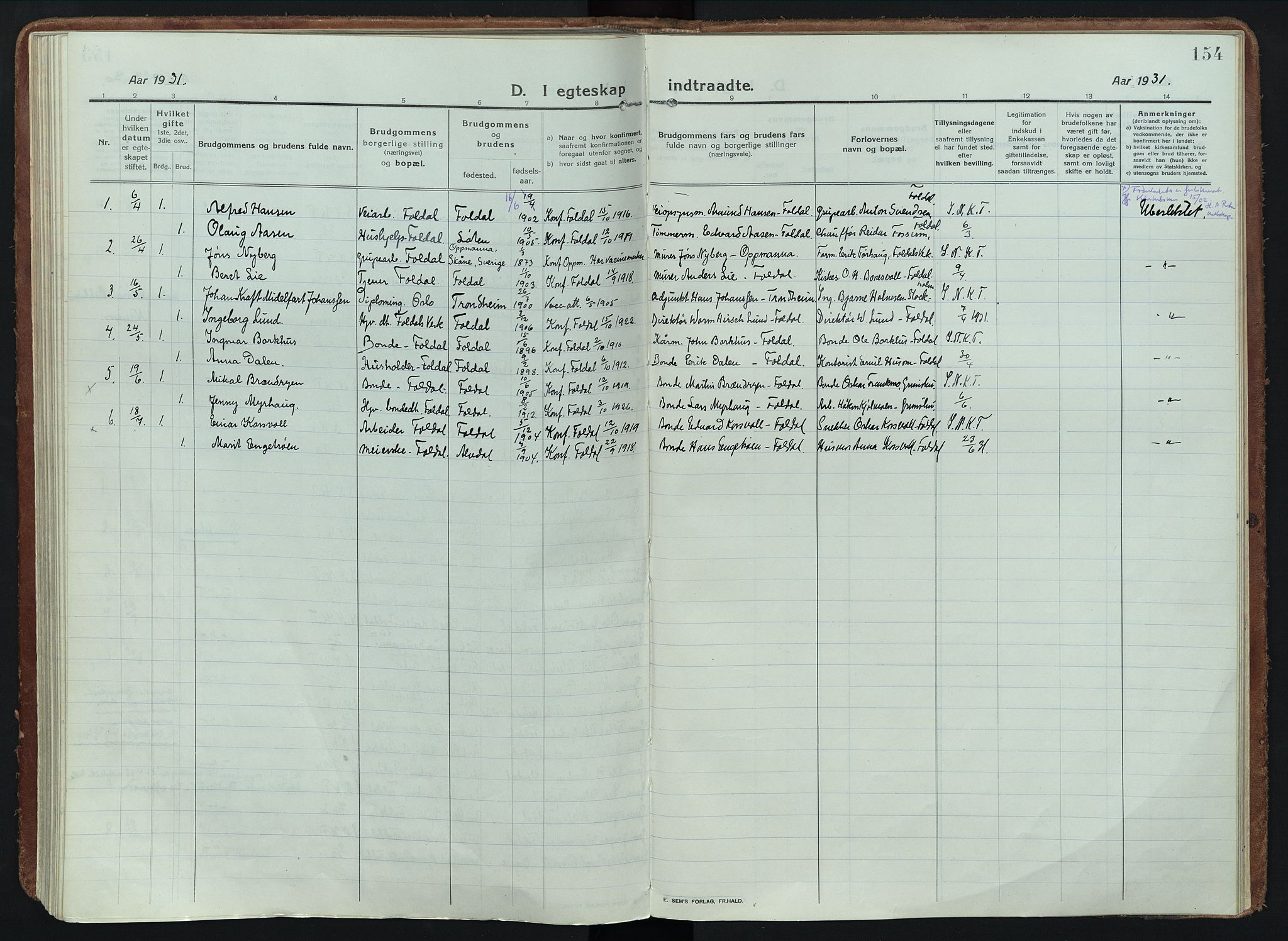 Alvdal prestekontor, SAH/PREST-060/H/Ha/Haa/L0005: Parish register (official) no. 5, 1913-1930, p. 154