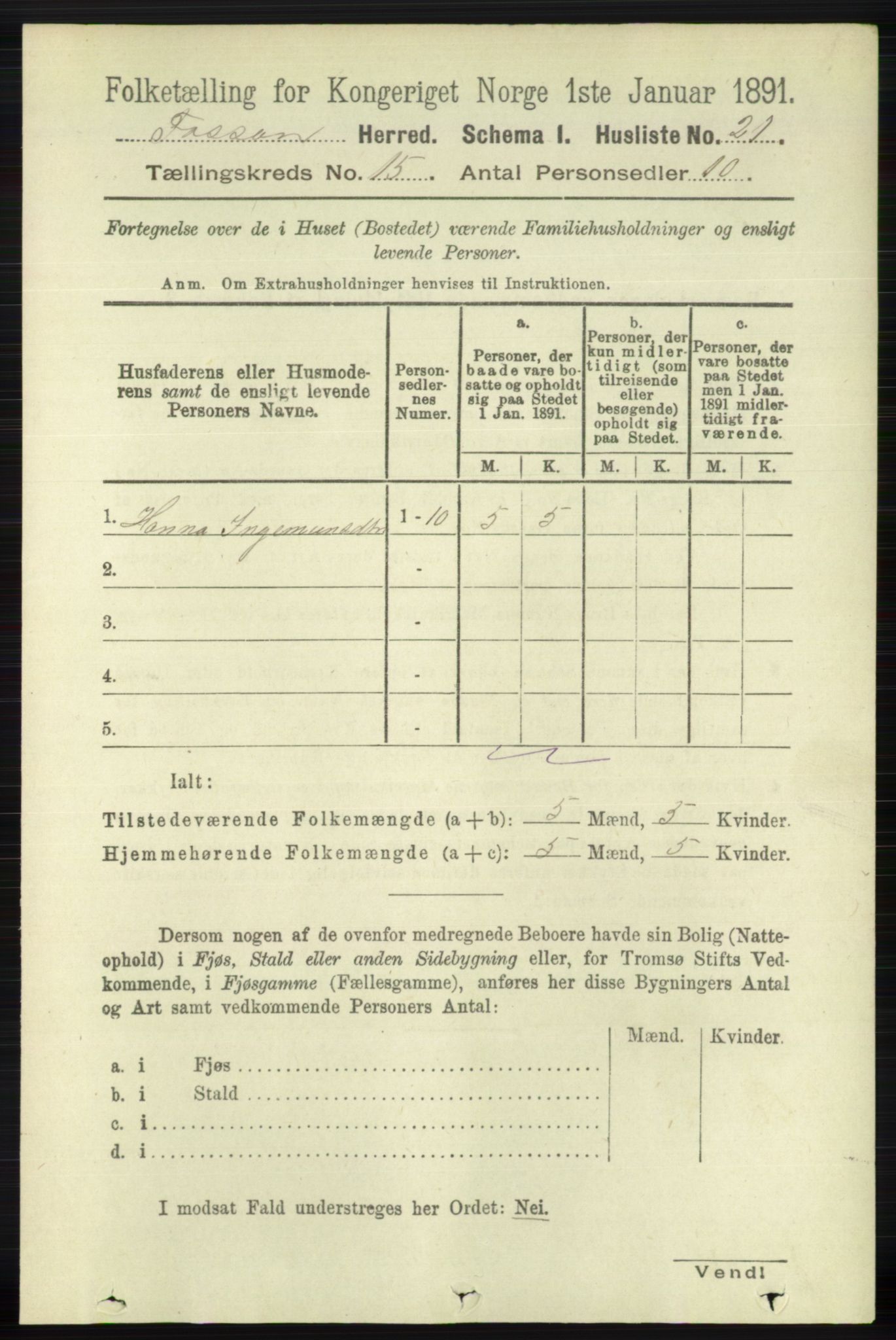 RA, 1891 census for 1129 Forsand, 1891, p. 2392