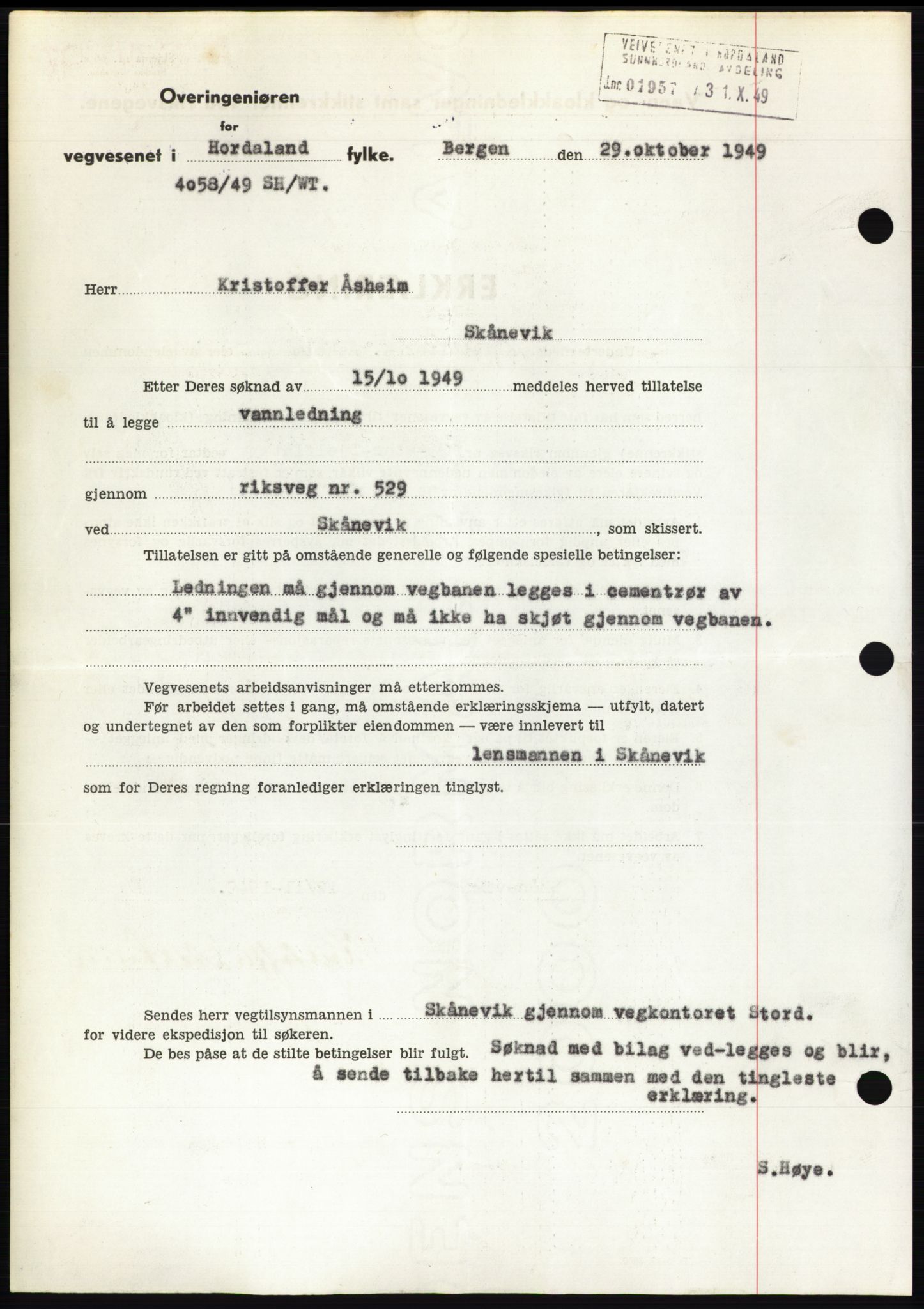 Sunnhordland sorenskrivar, AV/SAB-A-2401: Mortgage book no. B75-79, 1948-1950, Diary no: : 2996/1949