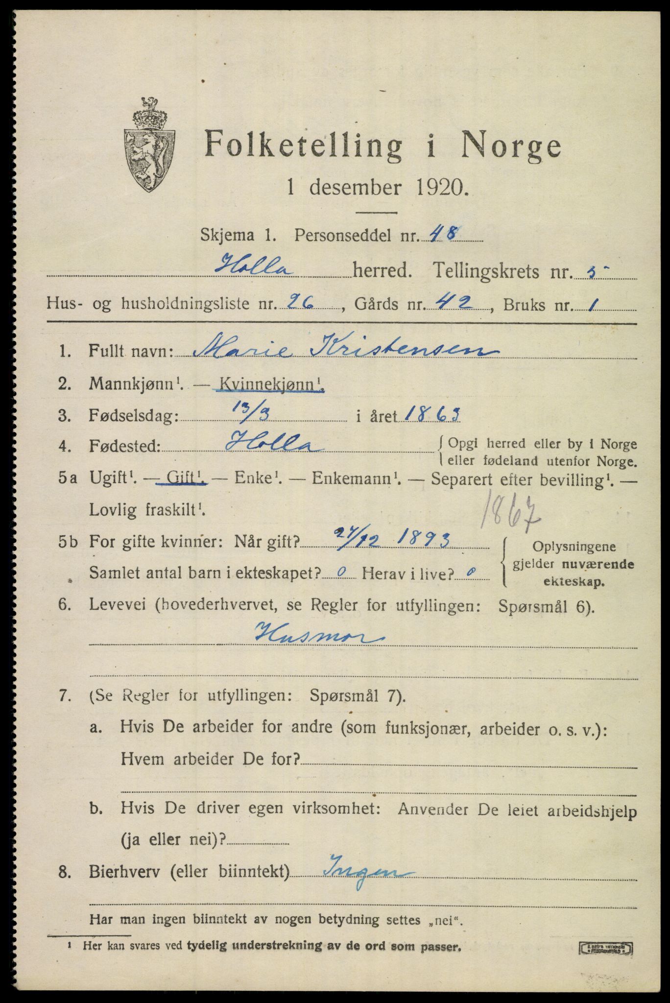 SAKO, 1920 census for Holla, 1920, p. 4461