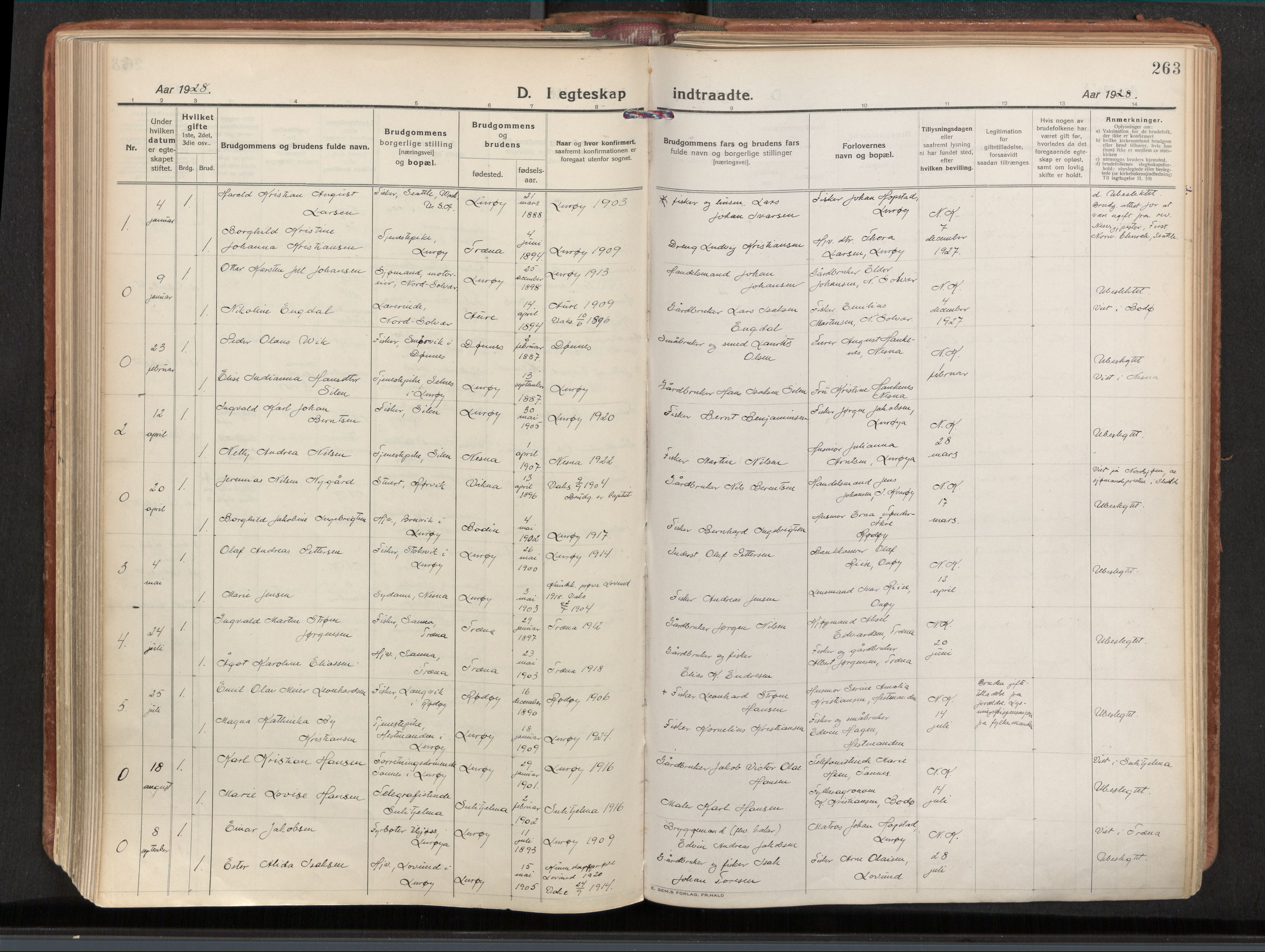 Ministerialprotokoller, klokkerbøker og fødselsregistre - Nordland, SAT/A-1459/839/L0570: Parish register (official) no. 839A07, 1923-1942, p. 263