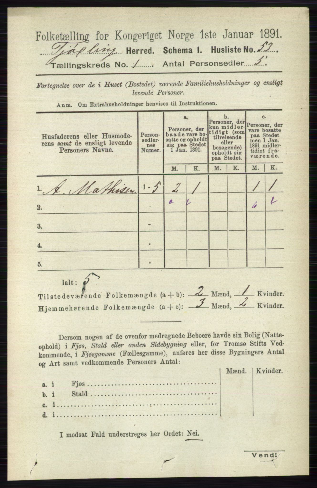 RA, 1891 census for 0725 Tjølling, 1891, p. 80