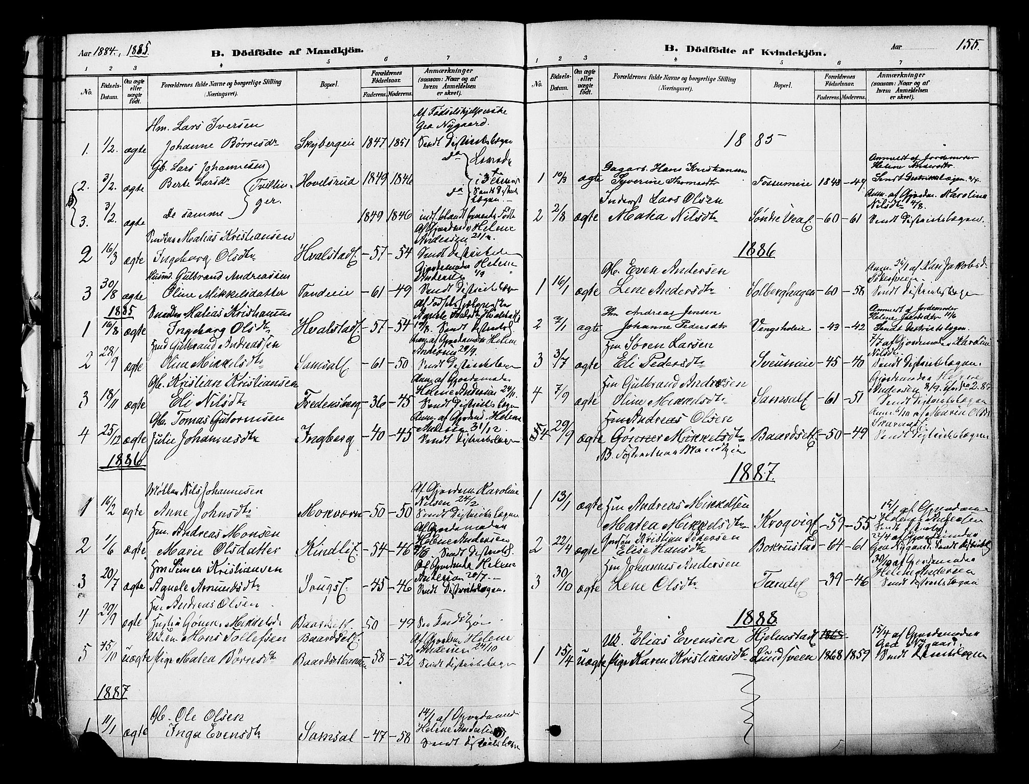 Ringsaker prestekontor, SAH/PREST-014/K/Ka/L0012: Parish register (official) no. 12, 1879-1890, p. 155