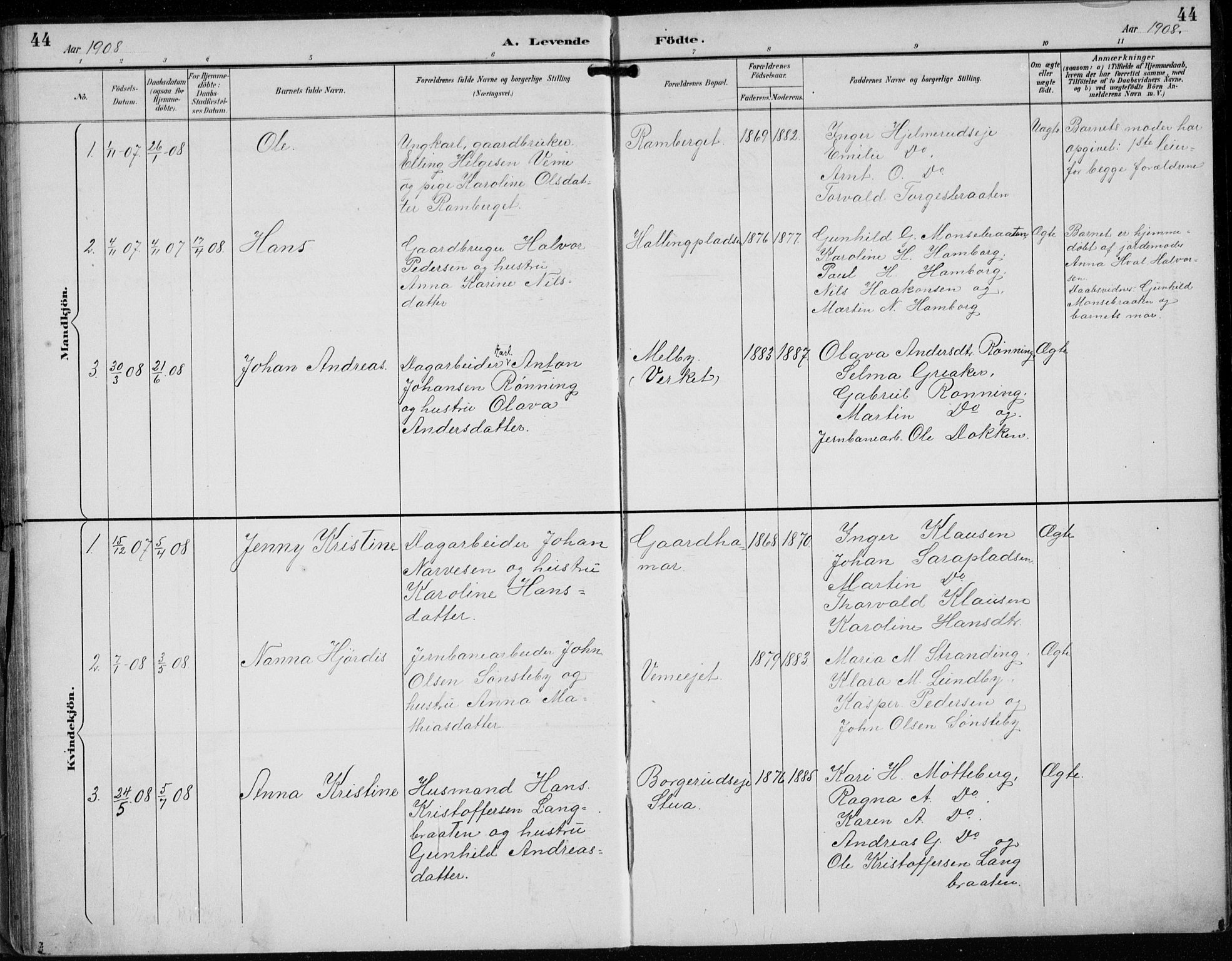 Lunder kirkebøker, AV/SAKO-A-629/F/Fb/L0001: Parish register (official) no. II 1, 1893-1916, p. 44