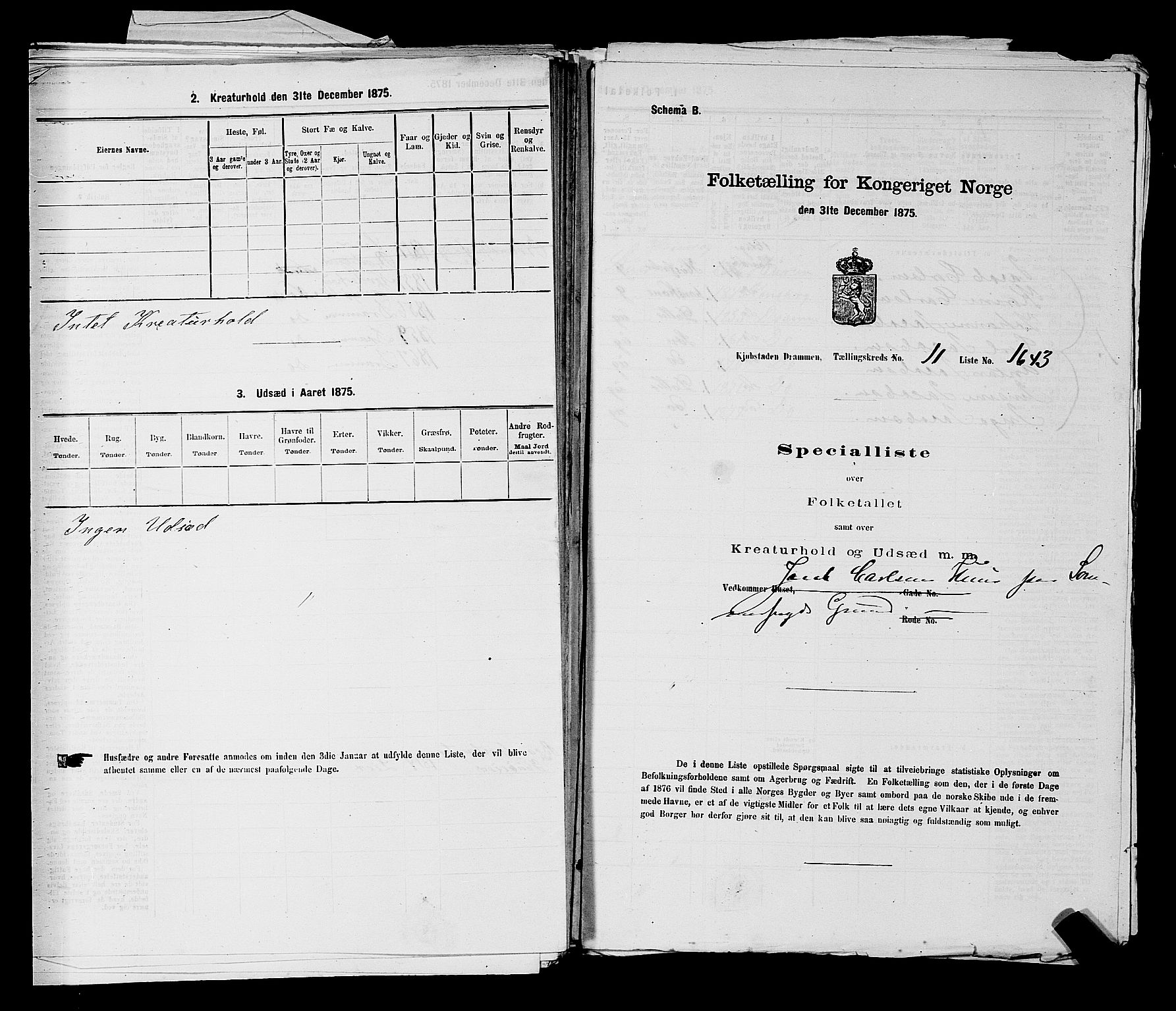 SAKO, 1875 census for 0602 Drammen, 1875, p. 1130