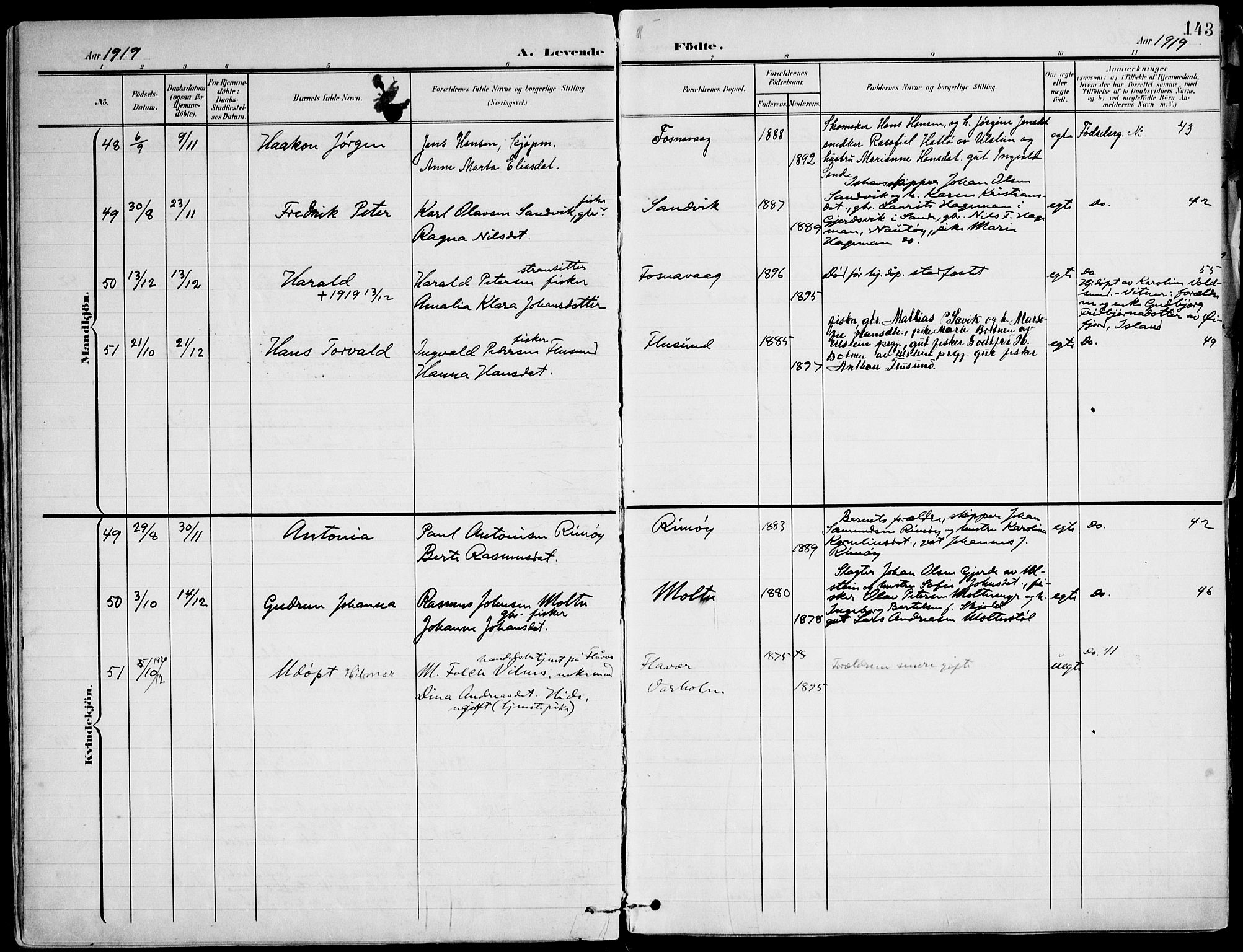 Ministerialprotokoller, klokkerbøker og fødselsregistre - Møre og Romsdal, SAT/A-1454/507/L0075: Parish register (official) no. 507A10, 1901-1920, p. 143