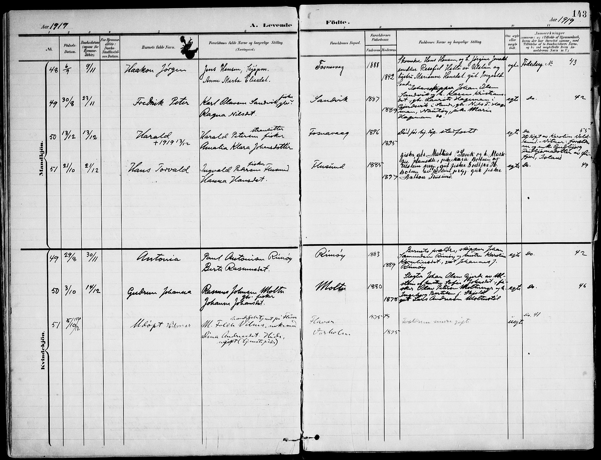 Ministerialprotokoller, klokkerbøker og fødselsregistre - Møre og Romsdal, AV/SAT-A-1454/507/L0075: Parish register (official) no. 507A10, 1901-1920, p. 143