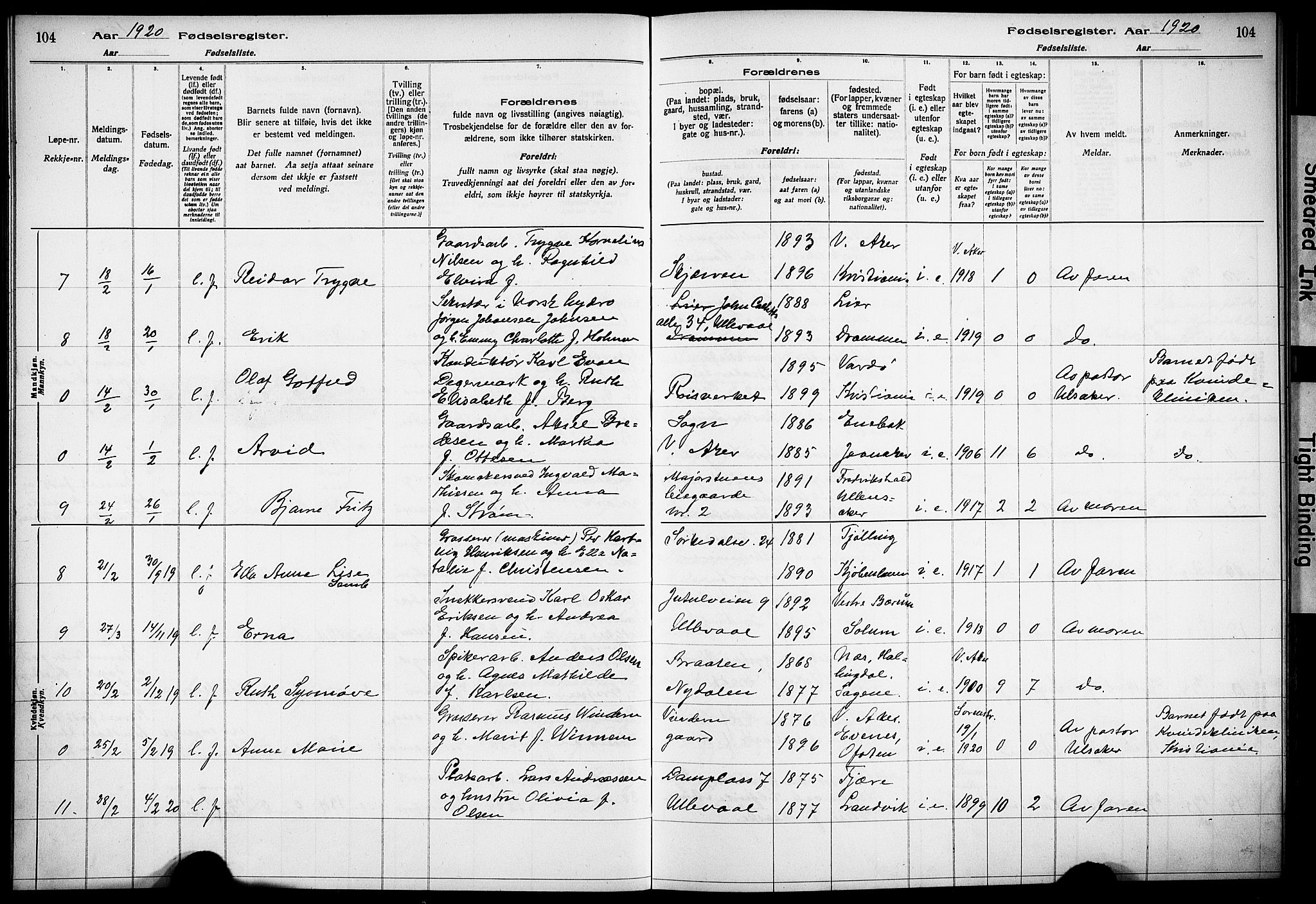 Vestre Aker prestekontor Kirkebøker, SAO/A-10025/J/Ja/L0001: Birth register no. 1, 1916-1922, p. 104