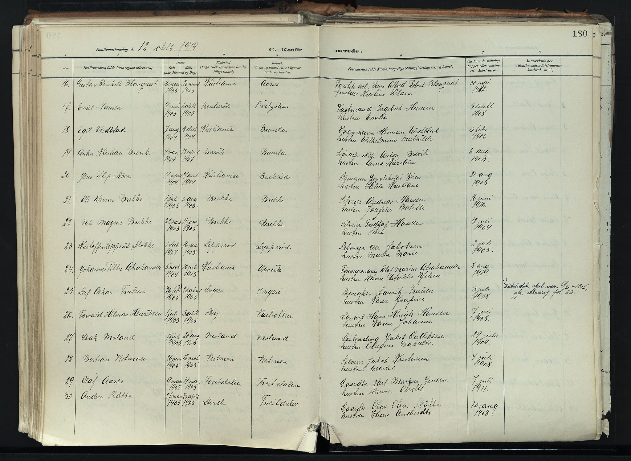 Brunlanes kirkebøker, SAKO/A-342/F/Fc/L0003: Parish register (official) no. III 3, 1900-1922, p. 180